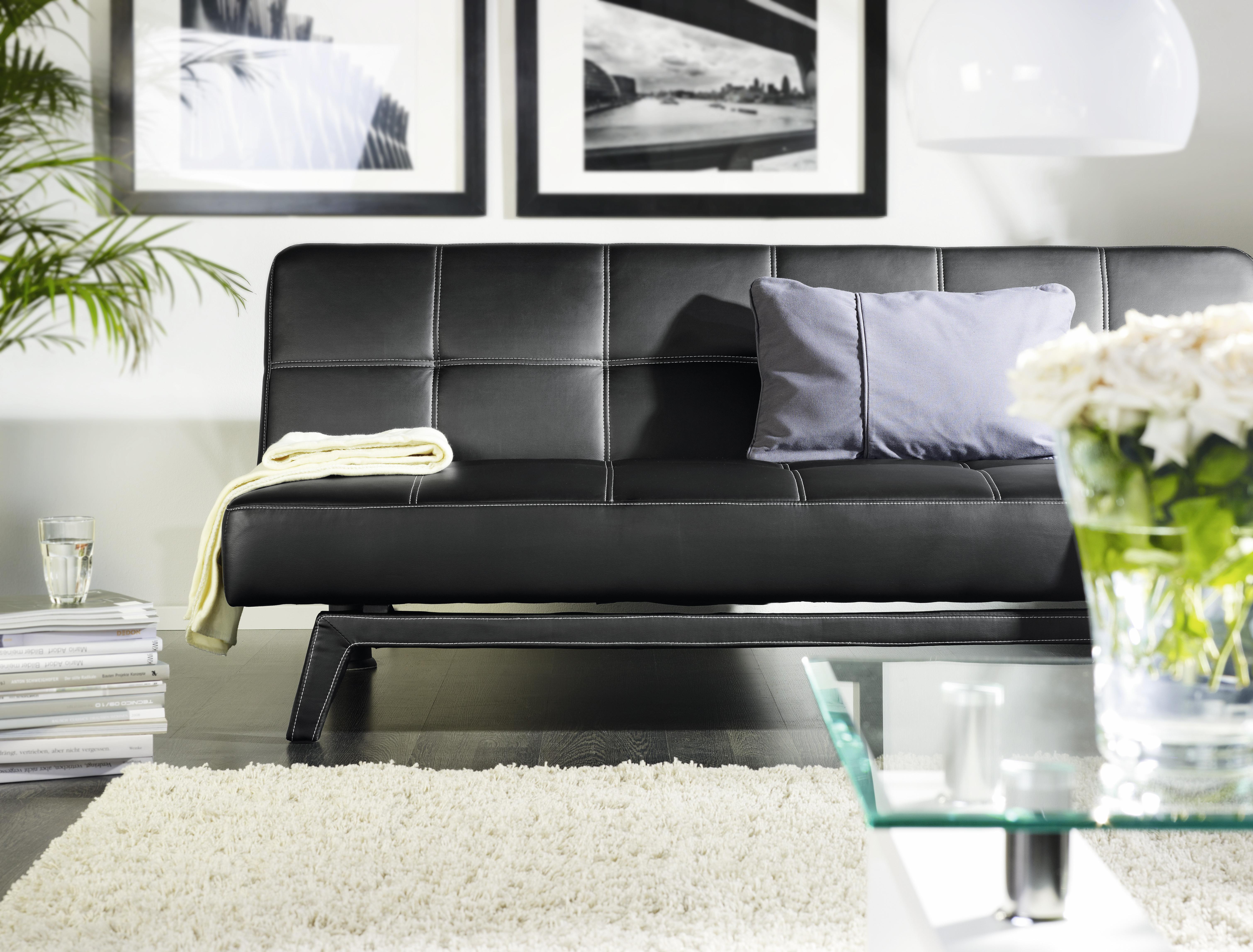 Schlafsofa in Schwarz mit Bettfunktion - weiss/Schwarz, Lifestyle, Holz/Kunststoff (180/79/92cm) - Based