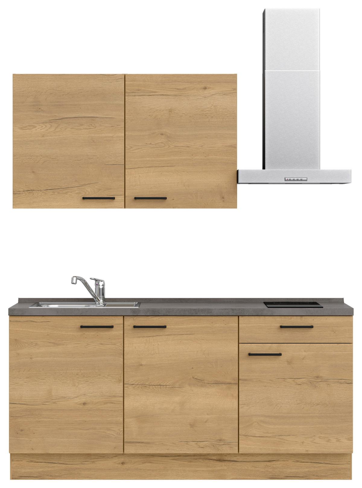 Küchenblock Structura Low m. Geräten Eiche - Schieferfarben/Eichefarben, MODERN, Holzwerkstoff/Metall (180cm) - Nobilia