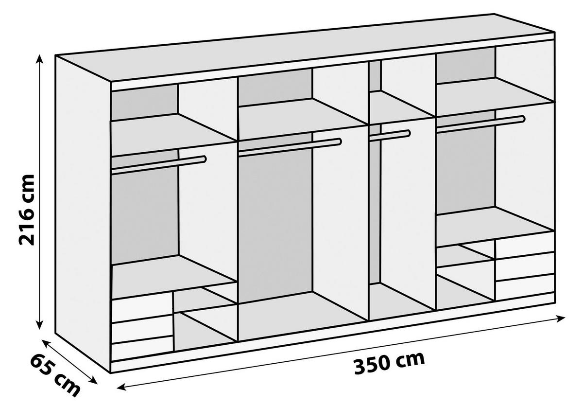 Schwebetürenschrank Level 36D ca. 350 cm Graphitfarben/Weiß - Chromfarben/Weiß Hochglanz, MODERN, Holzwerkstoff/Metall (350/216/65cm) - MID.YOU