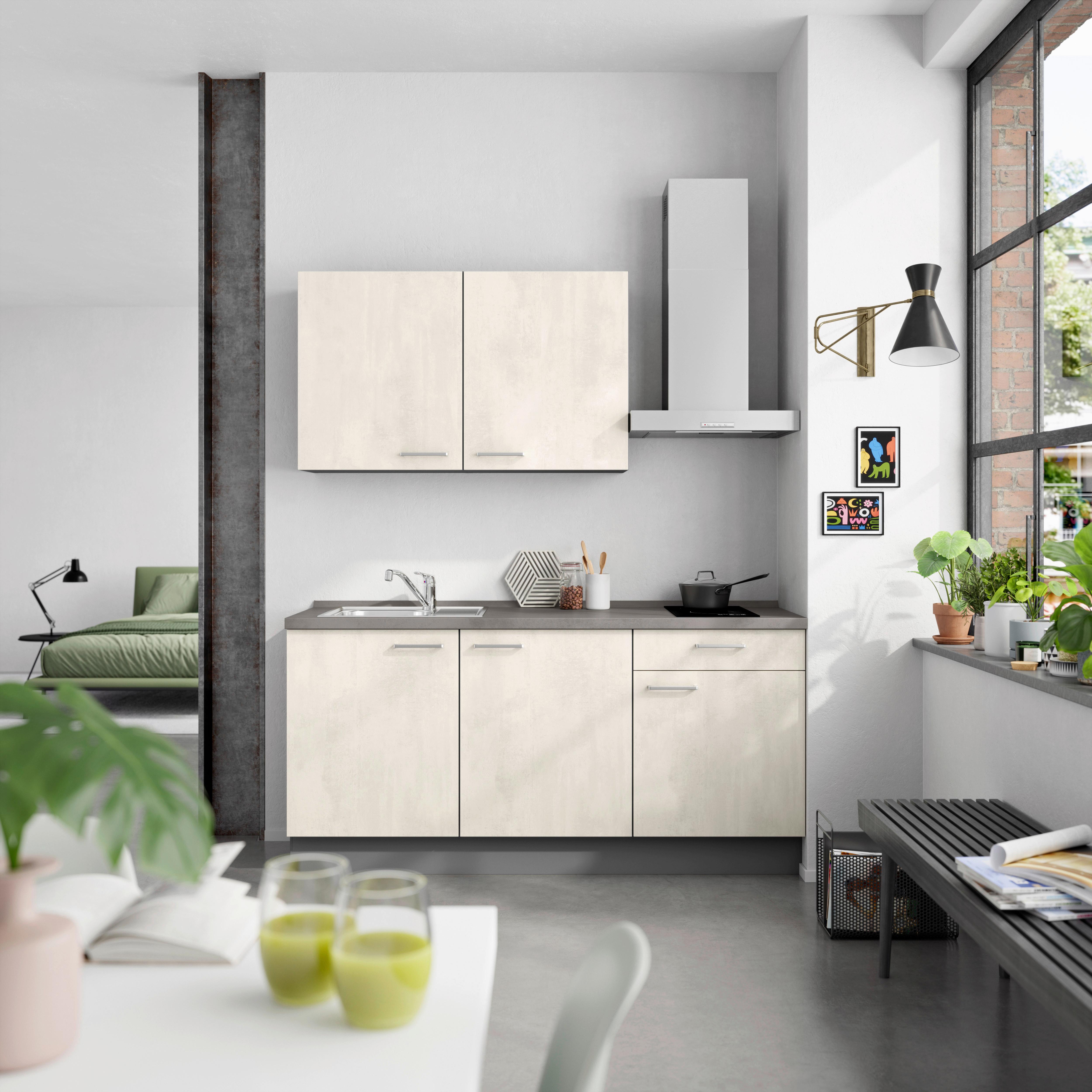 Küchenblock Riva Low m. Geräten Weiß - Schieferfarben/Edelstahlfarben, MODERN, Holzwerkstoff/Metall (180cm) - Nobilia