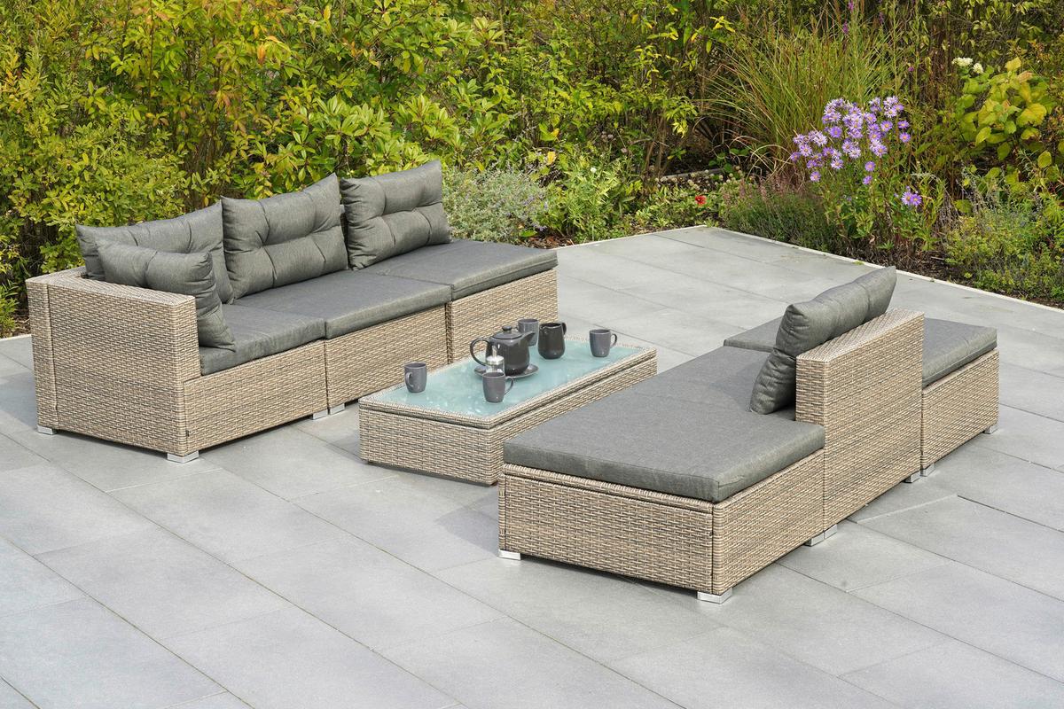 Lounge Garnitura Vilemanzano, Sestavljivo, Blazine - siva/naravne barve, Moderno, kovina/umetna masa - Gardenson