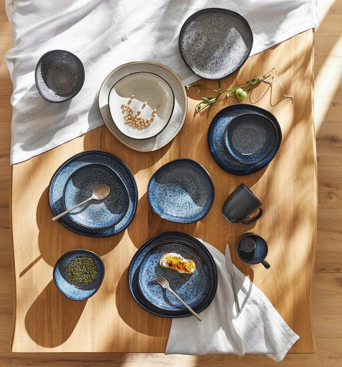 SERWIS OBIADOWO-ŚNIADANIOWY SØREN BLUE - niebieski, Trend, ceramika - Novel