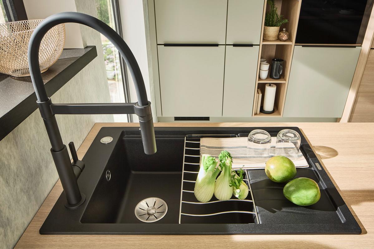Einbauküche IP3150/2200 ohne Geräte, Salbeigrün/Eiche - Eichefarben/Salbeigrün, MODERN, Holzwerkstoff (350/284cm) - Impuls
