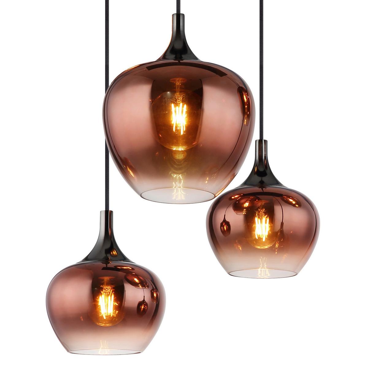 Hängeleuchte Maxy Kupferfarben max. 40 Watt - Schwarz/Kupferfarben, Basics, Glas/Metall (86/42/120cm) - Globo