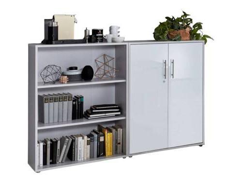 Aktenschrank Office Edition Sw Set 1 niedrig Grau/Weiß - Weiß Hochglanz/Grau, MODERN, Holzwerkstoff (168,8/113,6/33cm) - MID.YOU