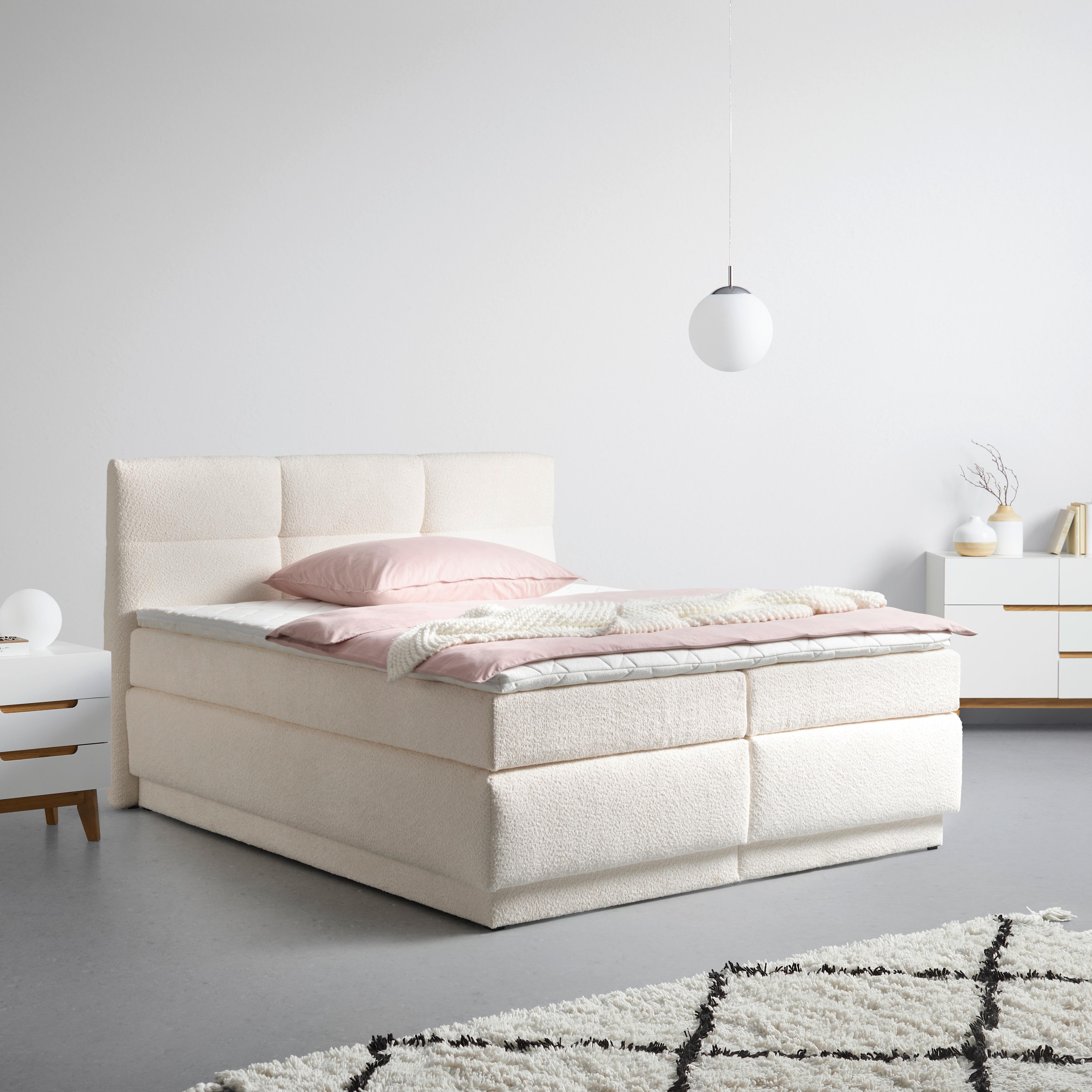 Boxspringbett in Weiss ca. 160x200cm - Weiss/Schwarz, Konventionell, Holzwerkstoff/Kunststoff (160/200cm) - Premium Living