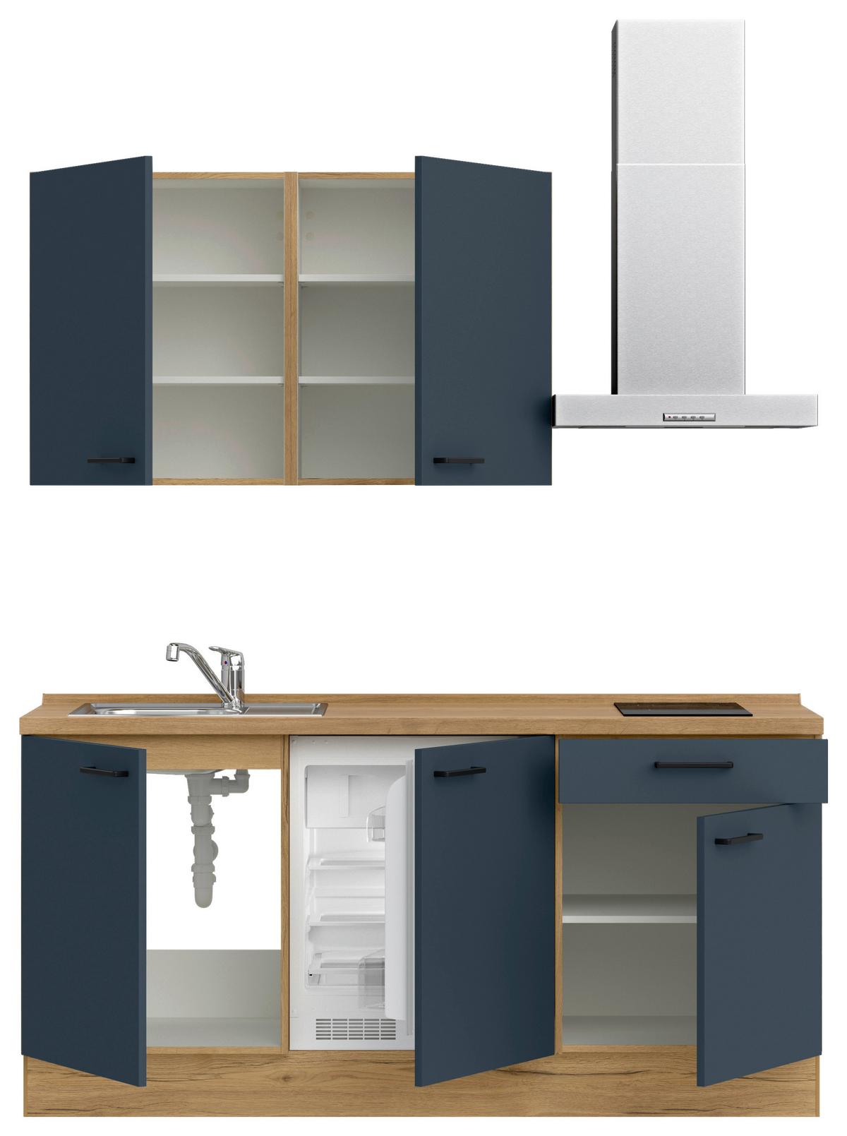 Küchenleerblock Easytouch Low o. Geräte Blau - Blau/Eichefarben, MODERN, Holzwerkstoff/Metall (180cm) - Nobilia