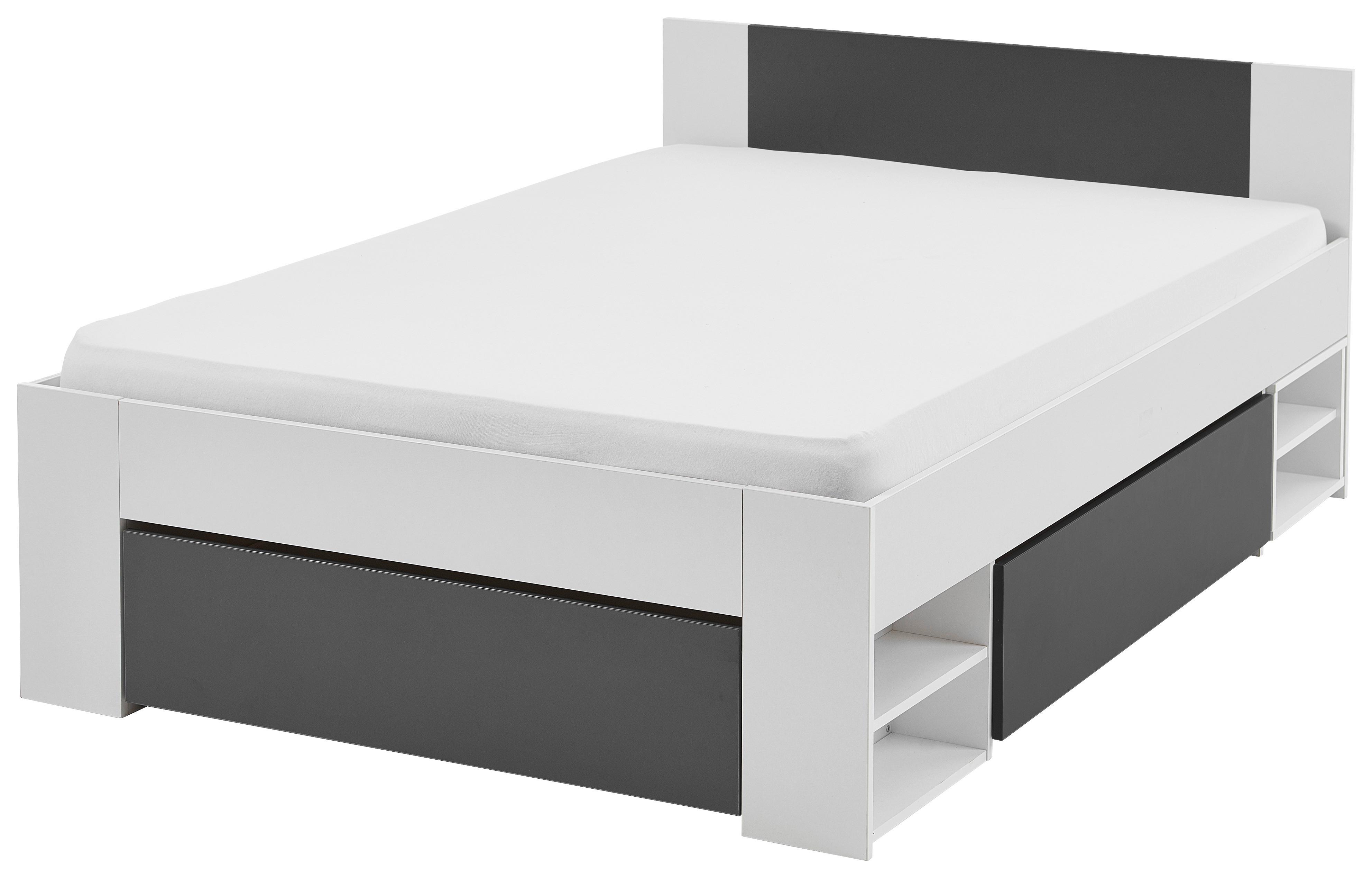 Postelja S Predalom Azurro 2-120 - bela/antracit, Moderno, leseni material (120/200cm) - Mömax