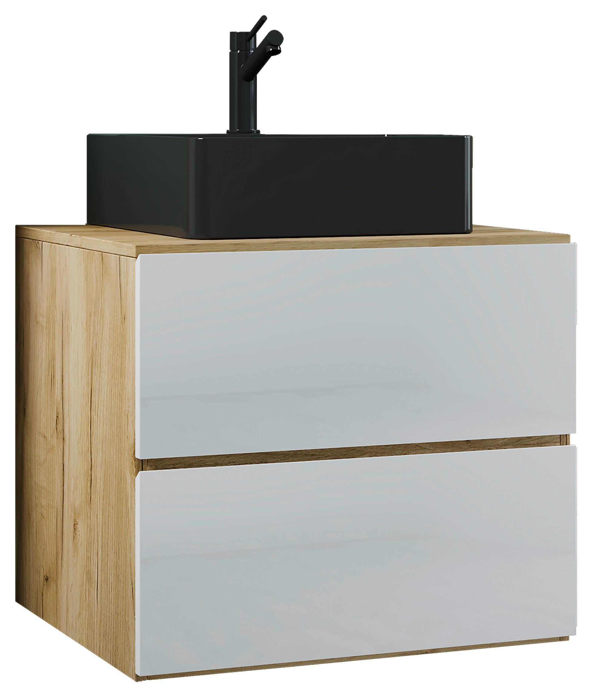 Kombiniran Umivalnik Lendas S, Medeni Hrast, Bela - črna/bela, Moderno, leseni material/keramika (61cm) - MID.YOU