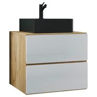 Kombiniran Umivalnik Lendas S, Medeni Hrast, Bela - črna/bela, Moderno, leseni material/keramika (61cm) - MID.YOU