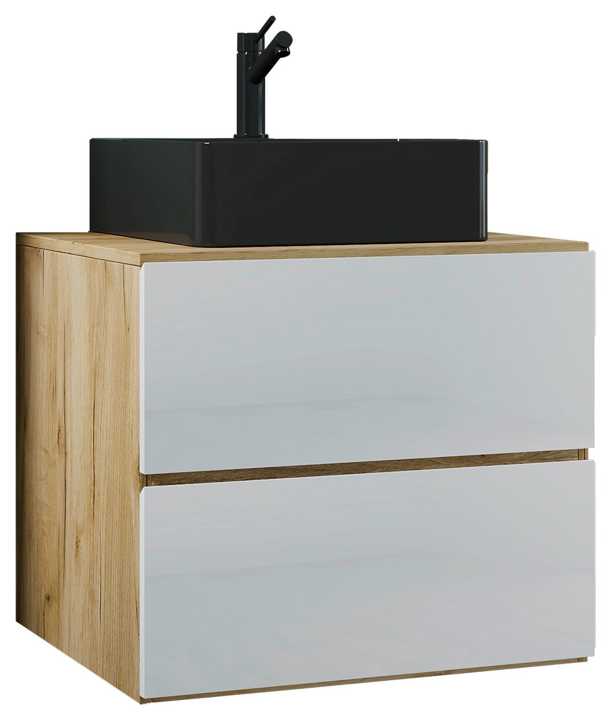 Kombiniran Umivalnik Lendas S, Medeni Hrast, Bela - črna/bela, Moderno, leseni material/keramika (61cm) - MID.YOU