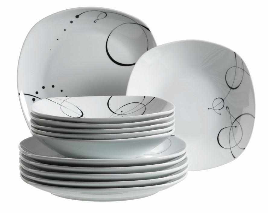 Tafelservice Chanson, 12-teilig - Schwarz/Weiß, Basics, Keramik - Mäser