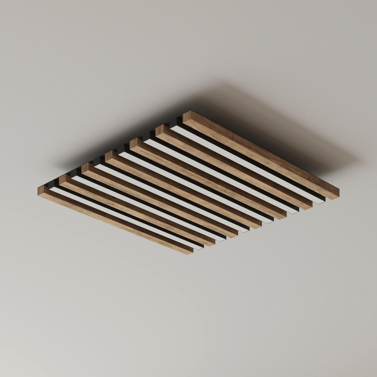 LED-DECKENLEUCHTE 67347D2 HAYDEN - Weiss/Dunkelbraun, Natur, Holzwerkstoff/Kunststoff (45/45/5cm) - Globo