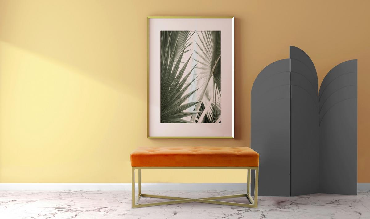 SITZBANK DIAZ 100 ORANGE / GOLD - Goldfarben/Orange, Design, Holzwerkstoff/Textil (40/40/90cm) - Kayoom