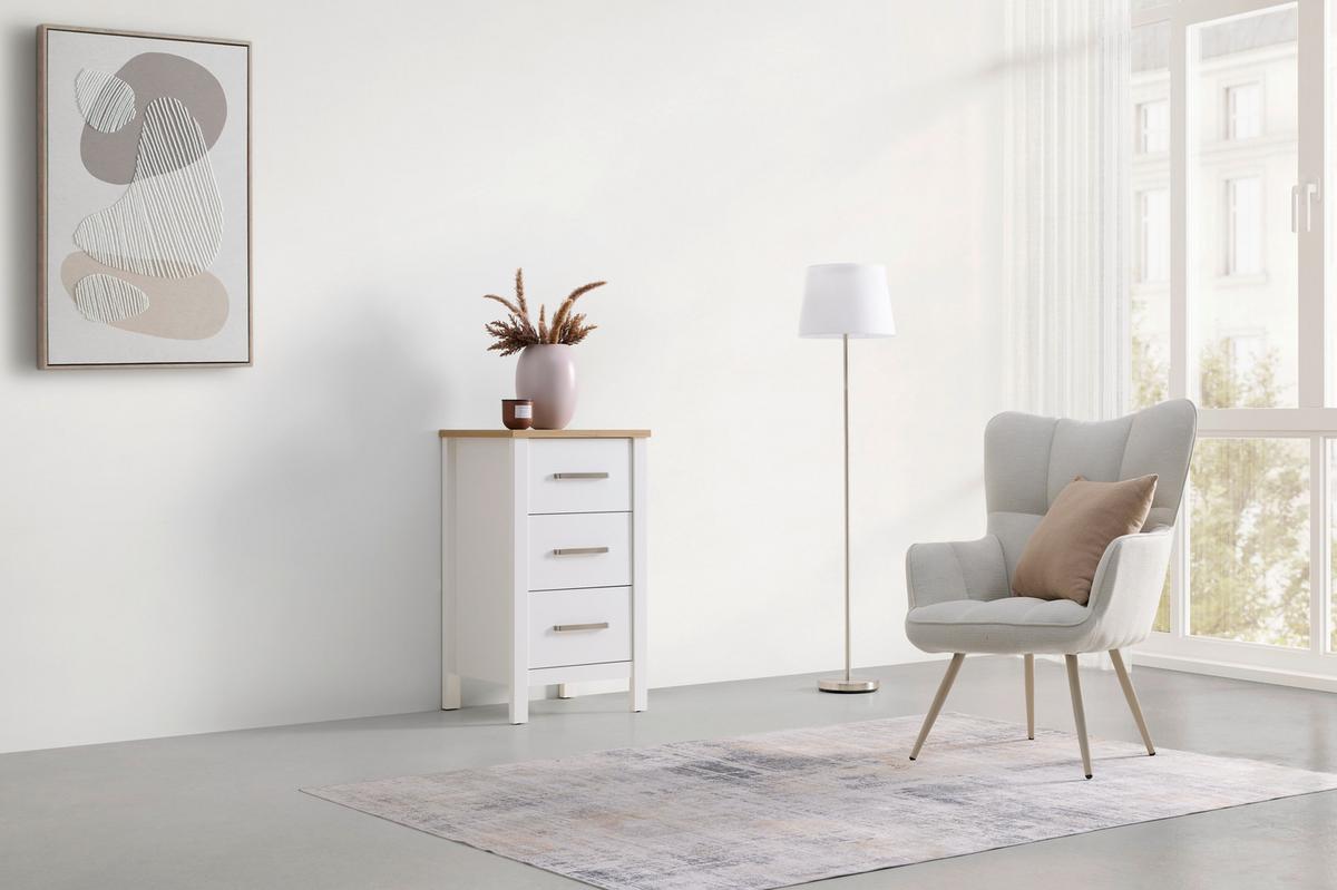 Kommode Sicilia Weiß/Eiche - Silberfarben/Weiß, ROMANTIK / LANDHAUS, Holzwerkstoff/Metall (53/92/45cm) - Mömax