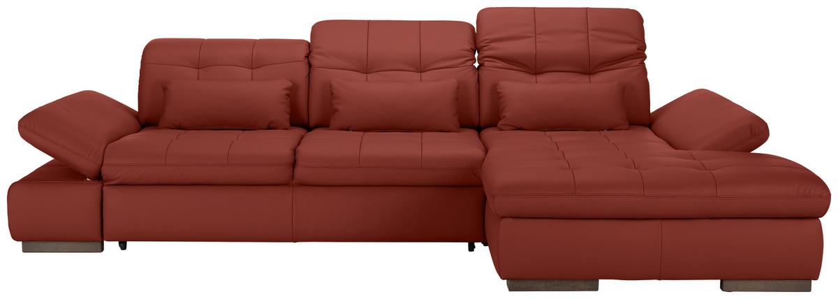 Wohnlandschaft Sanfino Leder Weinrot - Chromfarben/Weinrot, KONVENTIONELL, Leder/Metall (305/79-96/199cm) - Premium Living