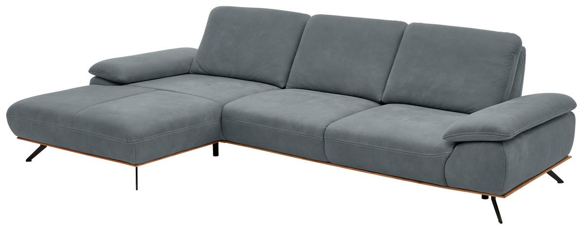 Wohnlandschaft Erling Blaugrau - Beige/Blaugrau, MODERN, Leder/Metall (187/89/322cm) - Premium Living