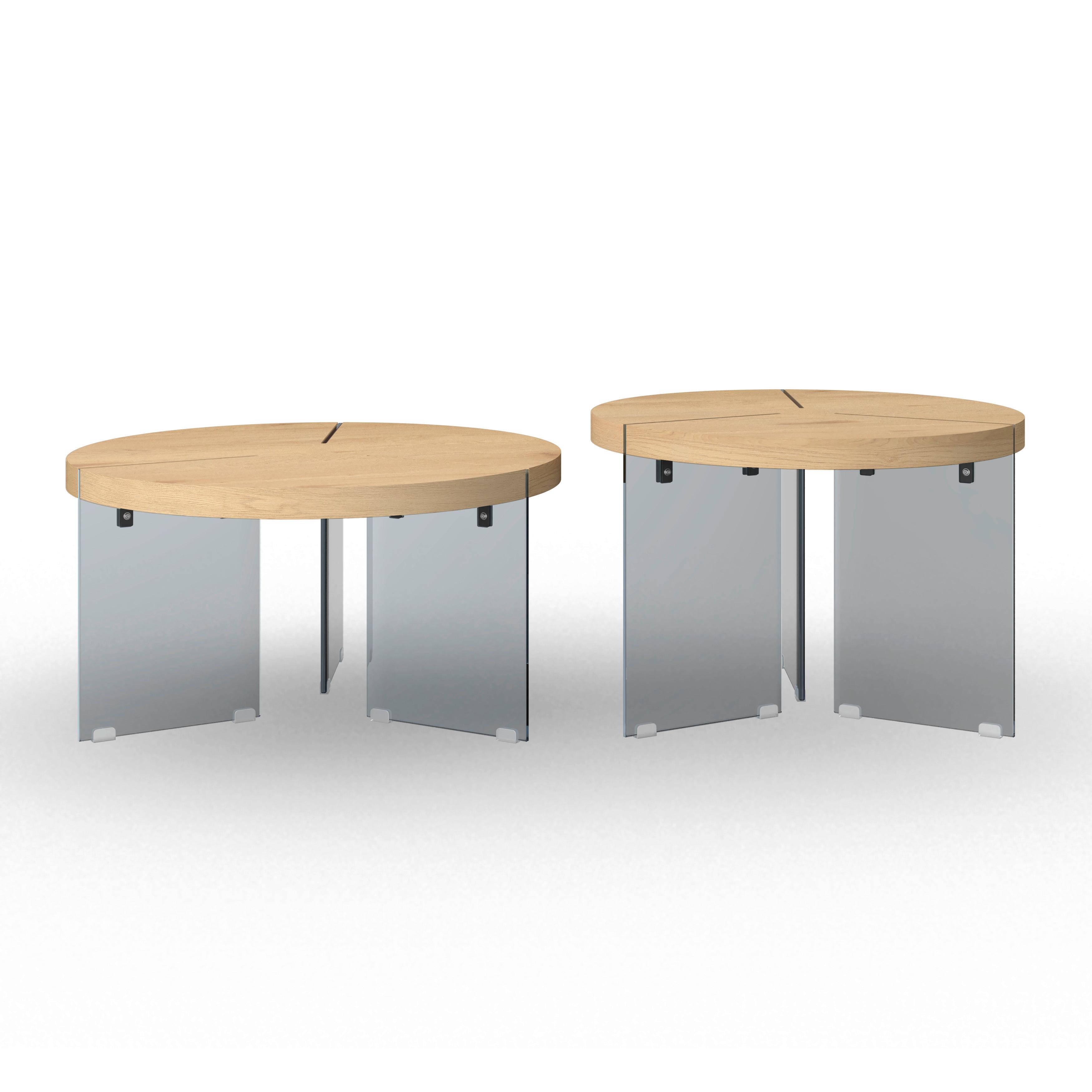 Couchtisch Moreno Eichefarben/ Grau MDF 2-er Set - Eichefarben/Dunkelgrau, MODERN, Glas/Holzwerkstoff (80/70/80/70/43/49cm) - Bessagi Home