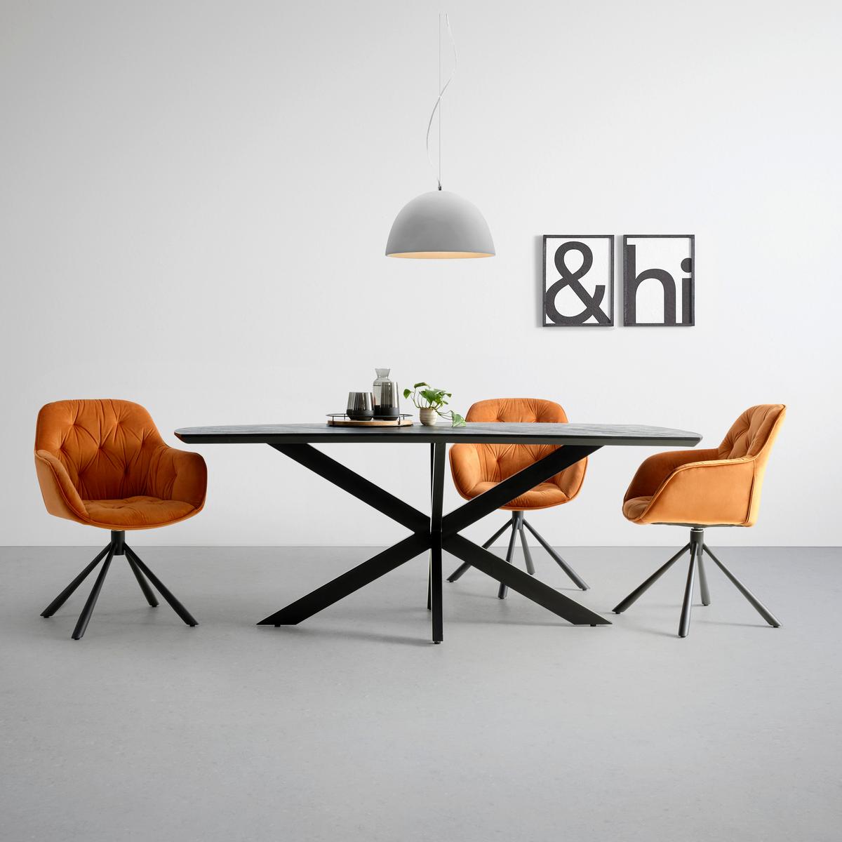 Armlehnstuhl Eileen aus Samt in Orange - Schwarz/Orange, Lifestyle, Textil/Metall (68/86/64cm) - Premium Living