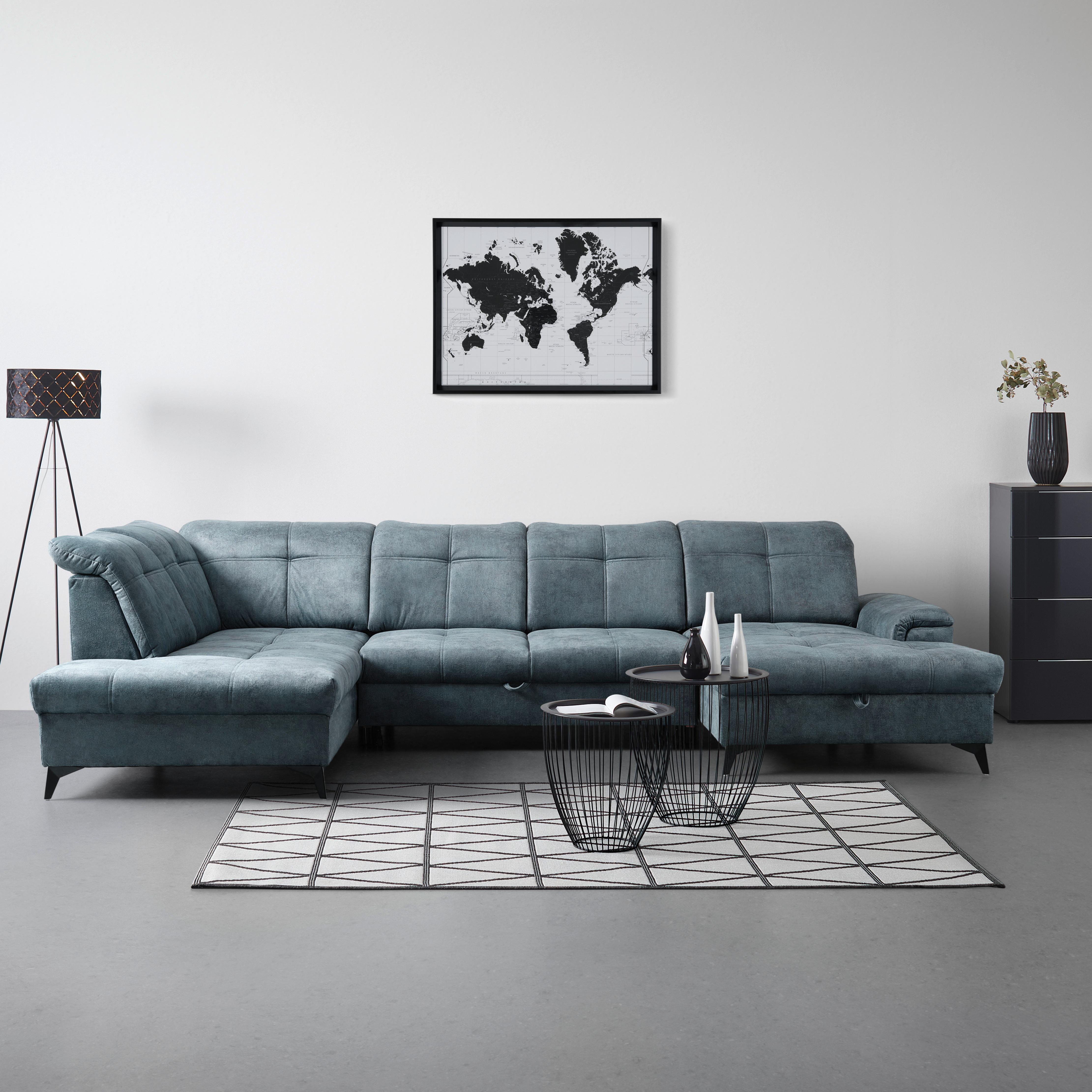 Wohnlandschaft Sierra in Dunkelblau - Blaugrau/Schwarz, MODERN, Textil/Metall (230/364/181cm) - Mömax