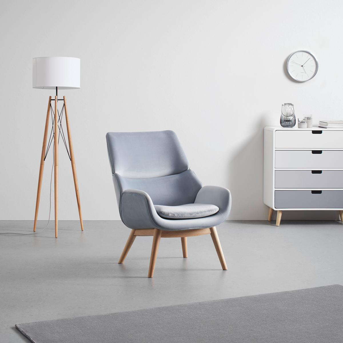 Relaxsessel Felia ca. 71x92,5x79cm Samt Hellgrau - Buchefarben/Hellgrau, MODERN, Holz/Textil (71/92,5/79cm) - Bessagi Home