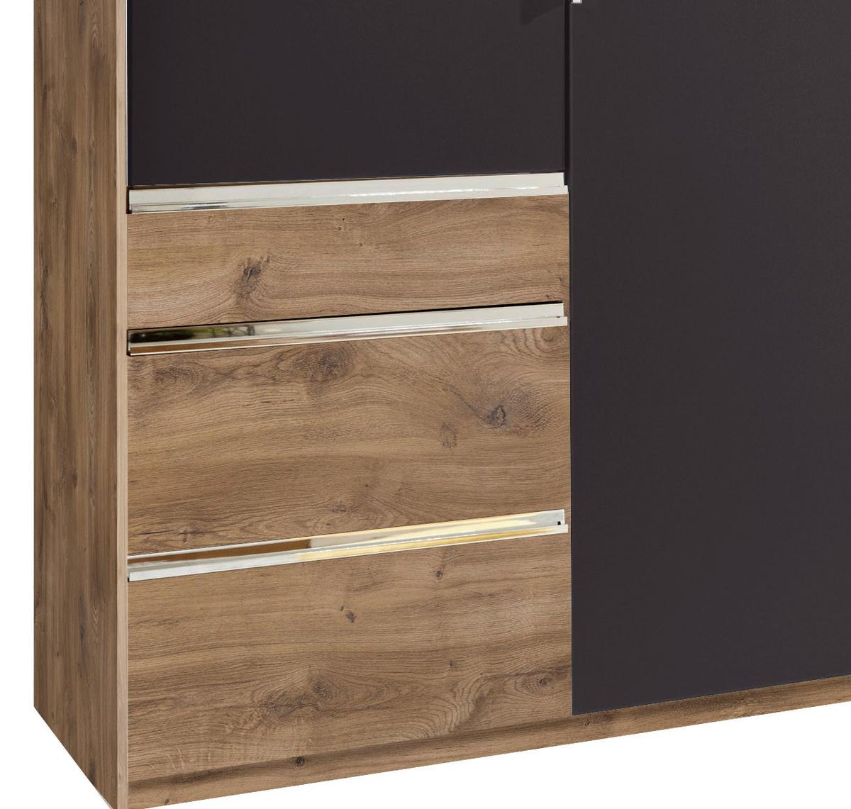Drehtürenschrank Level 36A mit Spiegel ca.250cm Graphitfarben - Chromfarben/Eichefarben, MODERN, Glas/Holzwerkstoff (250/216/58cm) - MID.YOU