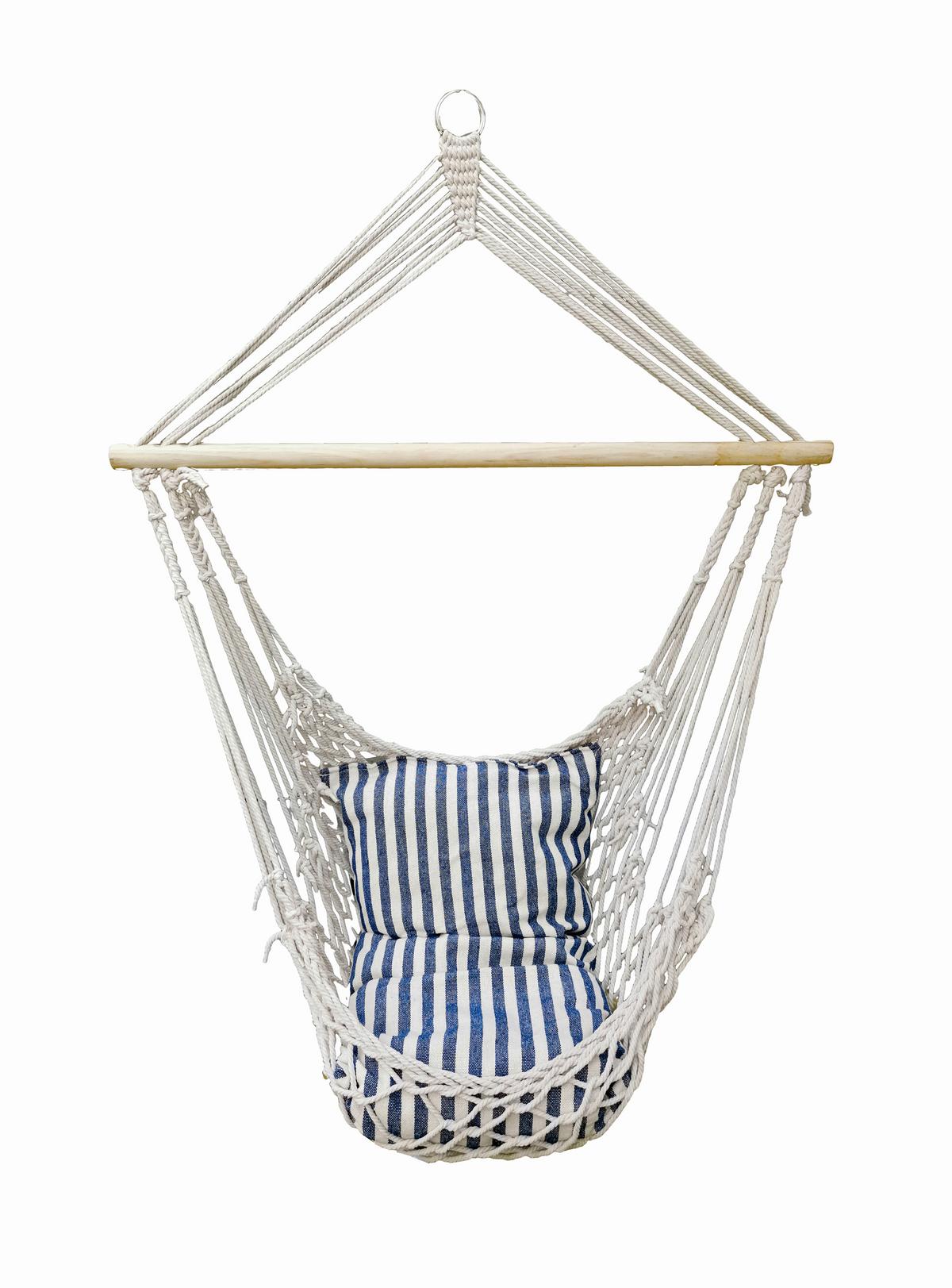 Hängesessel Grenada ca. 70x130x60cm Blau,Grau,Weiß - Blau/Weiß, MODERN, Holz/Textil (70/130/60cm) - Gardenson