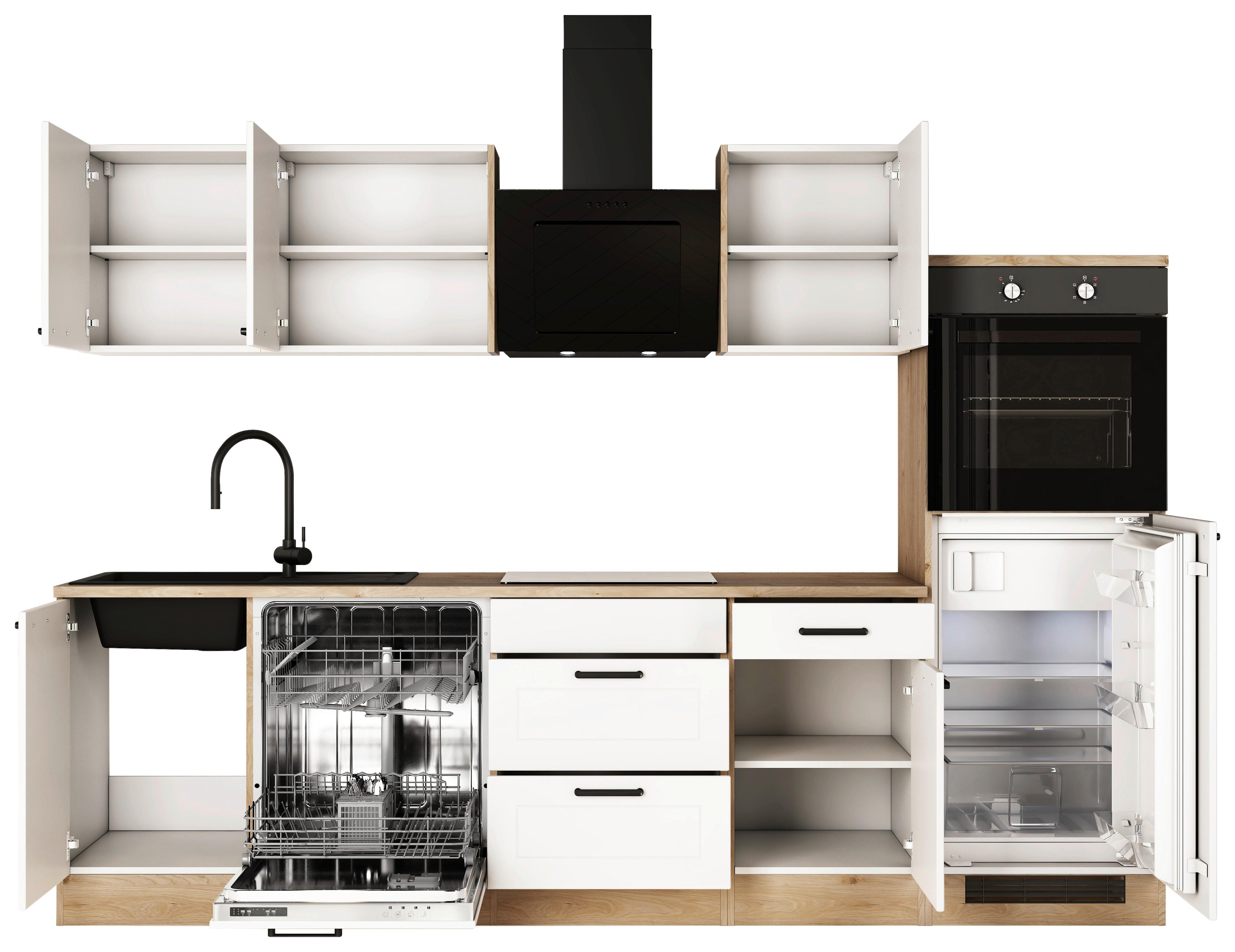 Kuhinjski Blok Z Aparati Julia, Bela, Barva Hrasta - črna/barve hrasta, Basics, kovina/leseni material (280cm) - FlexWell