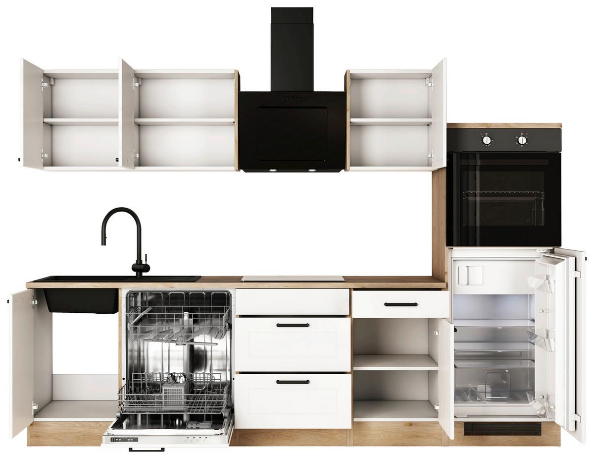 Kuhinjski Blok Z Aparati Julia, Bela, Barva Hrasta - črna/barve hrasta, Basics, kovina/leseni material (280cm) - FlexWell