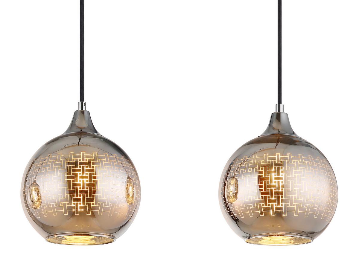 HÄNGELEUCHTE 16053-3 LOURDES - Chromfarben/Weiss, Basics, Glas/Textil (86/20/129cm) - Globo