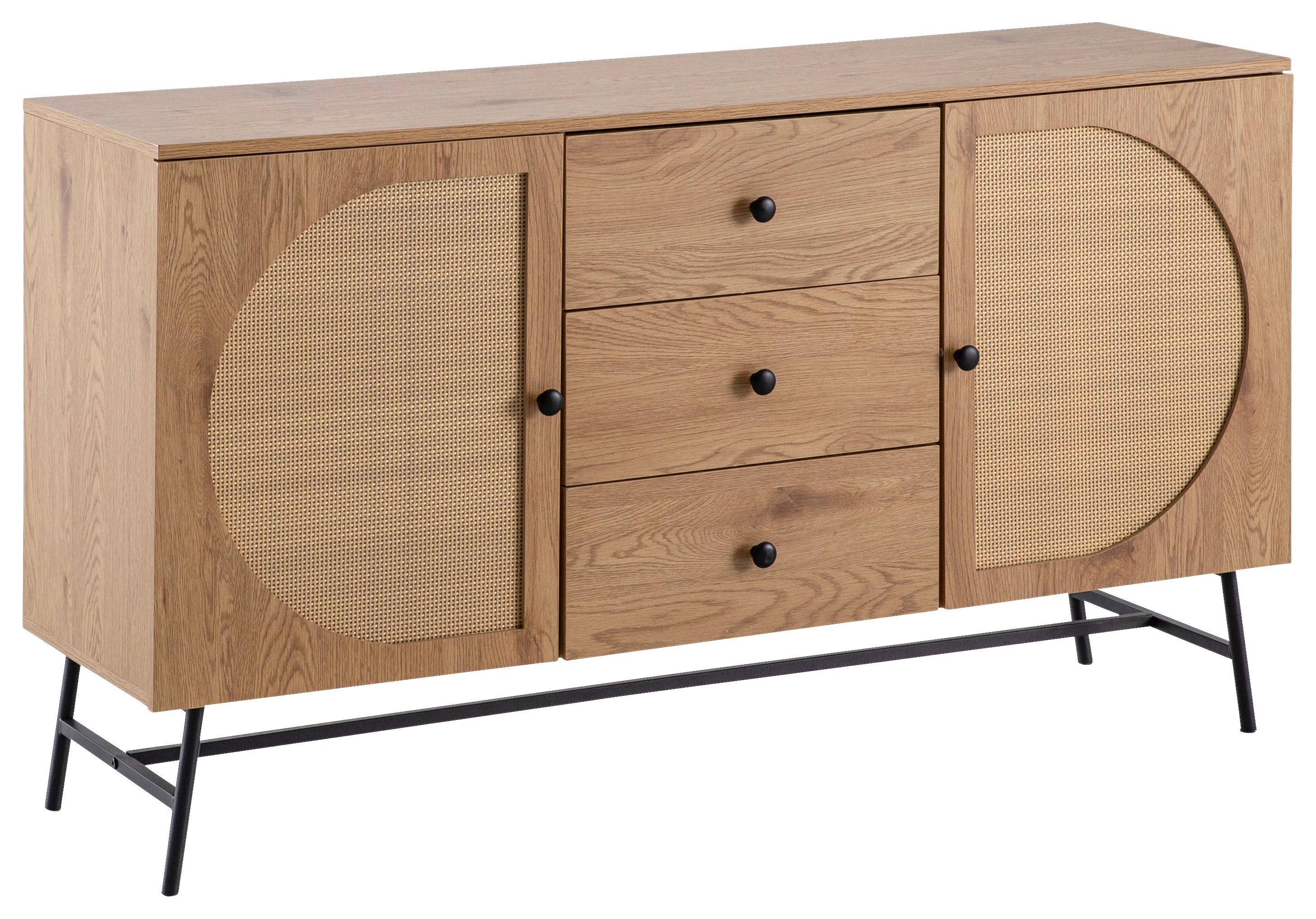 Sideboard Eichefarben Rattan - Eichefarben/Schwarz, Design, Holzwerkstoff/Metall (140/80/40cm) - MID.YOU