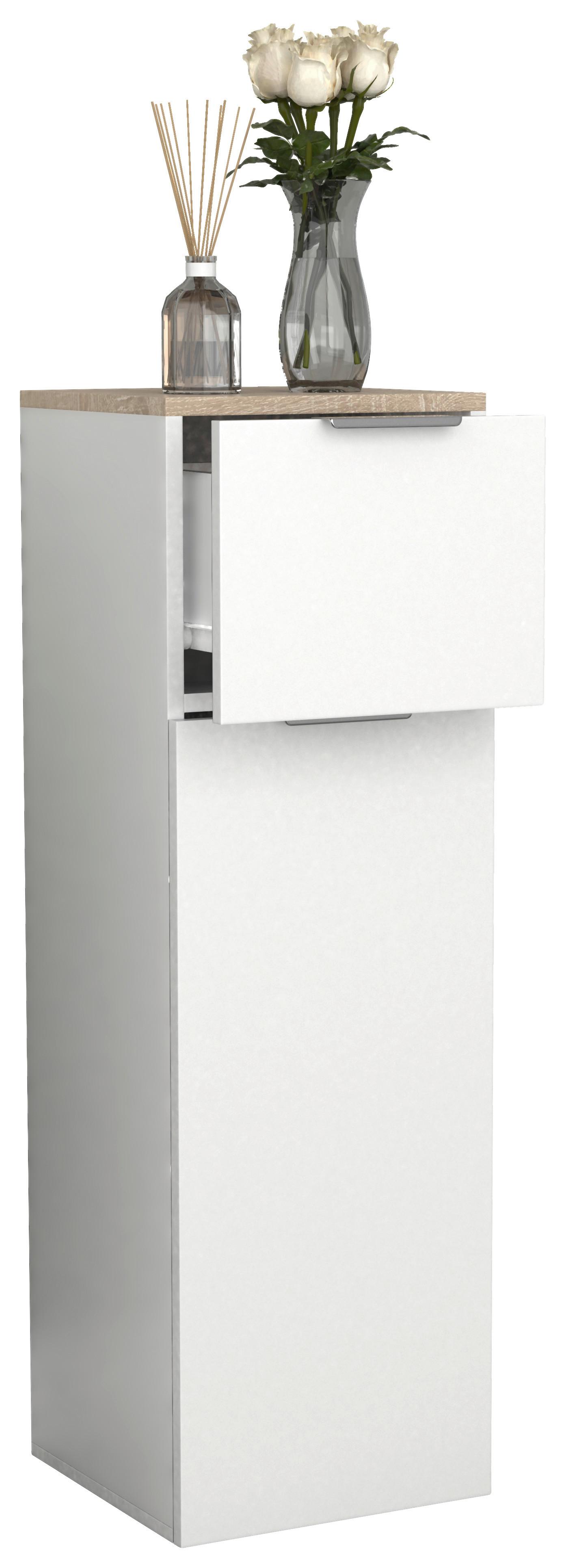 Highboard Donali ca. 30x95 cm Weiß/Eiche - Silberfarben/Weiß, MODERN, Holzwerkstoff/Metall (30/95/30cm) - MID.YOU