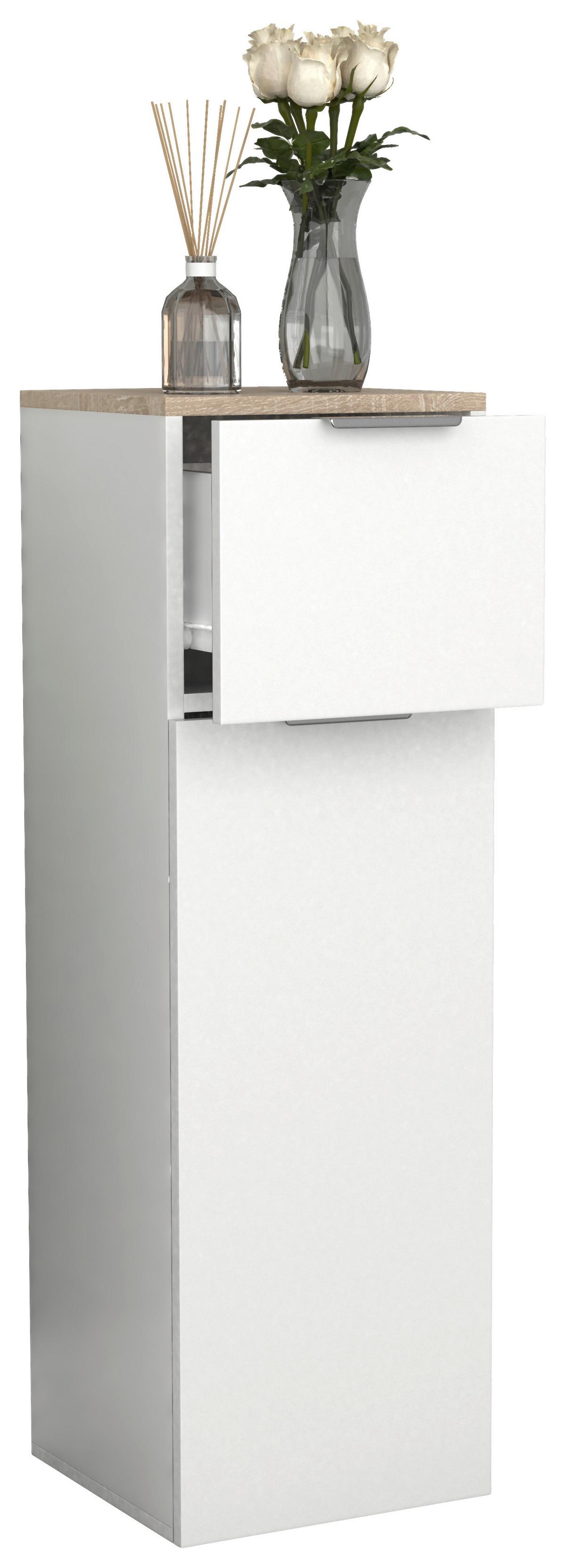 Highboard Donali ca. 30x95 cm Weiß/Eiche - Silberfarben/Weiß, MODERN, Holzwerkstoff/Metall (30/95/30cm) - MID.YOU