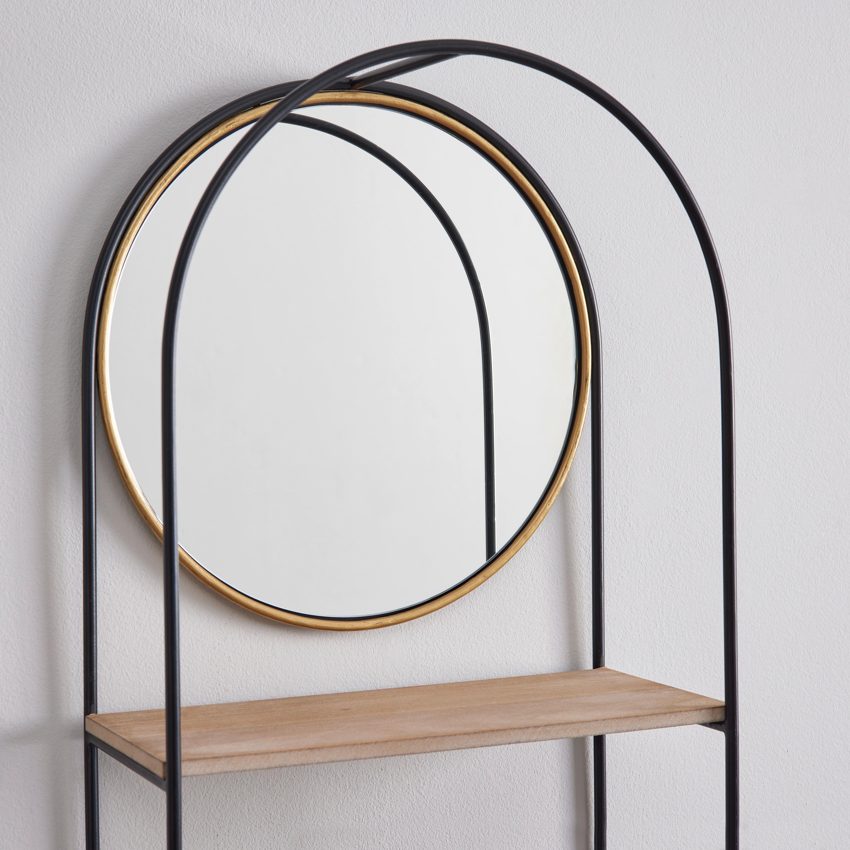 Regal "Lelia", natur/schwarz inkl. Spiegel - Goldfarben/Schwarz, MODERN, Glas/Holz (37/75/17cm) - Bessagi Home