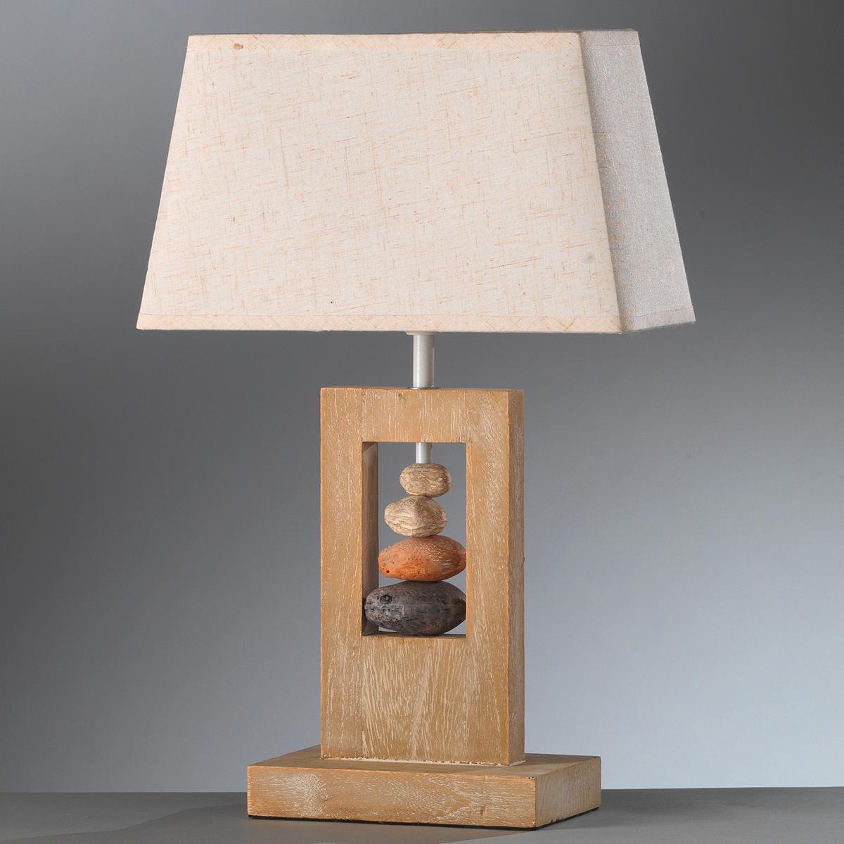 Tischleuchte Miriel Beige max. 22 Watt - Beige, Natur, Holz/Textil (30/13/46cm)