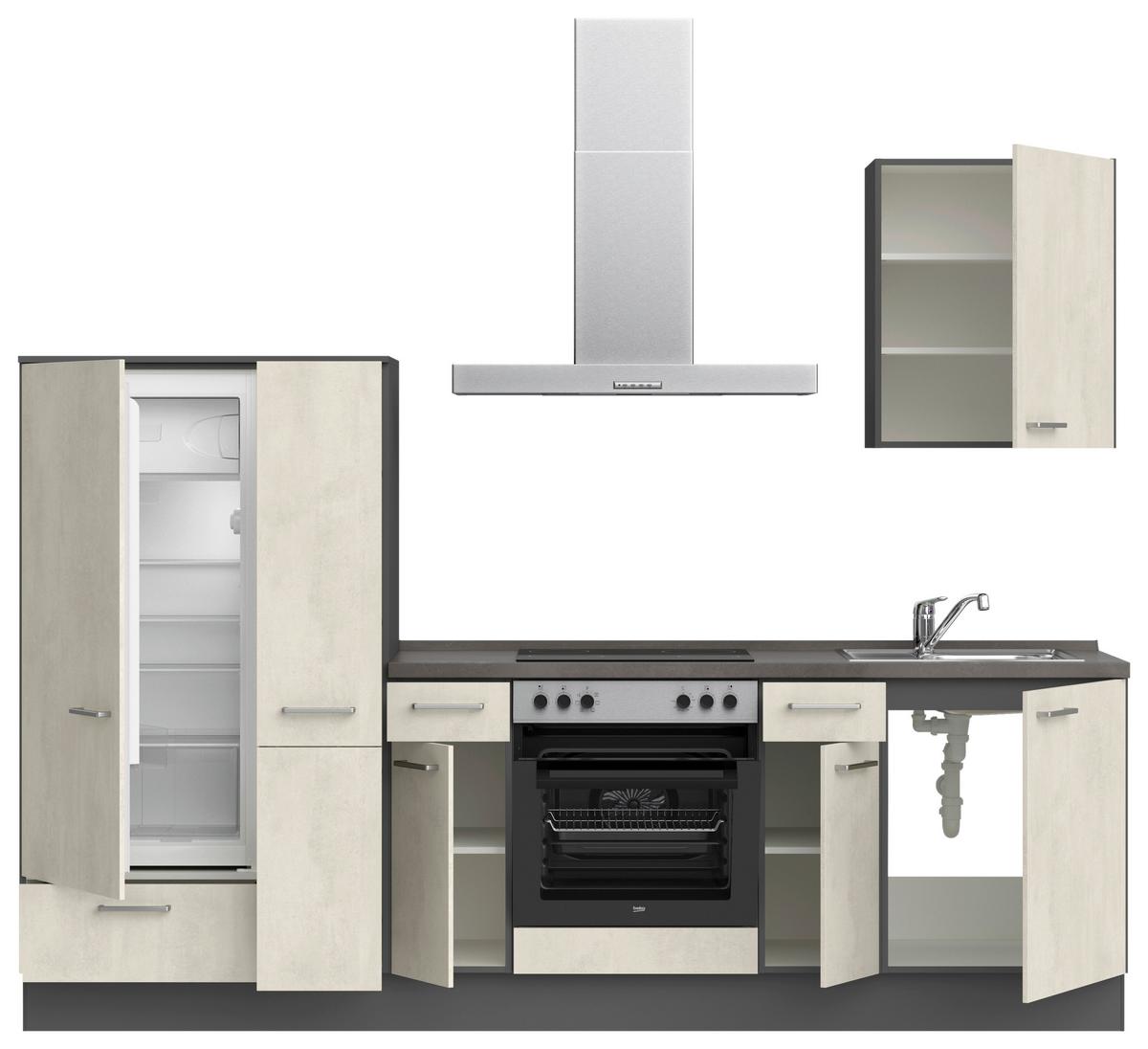 Küchenblock Riva Low m. Geräten Weiß - Schieferfarben/Edelstahlfarben, MODERN, Holzwerkstoff/Metall (270cm) - Nobilia