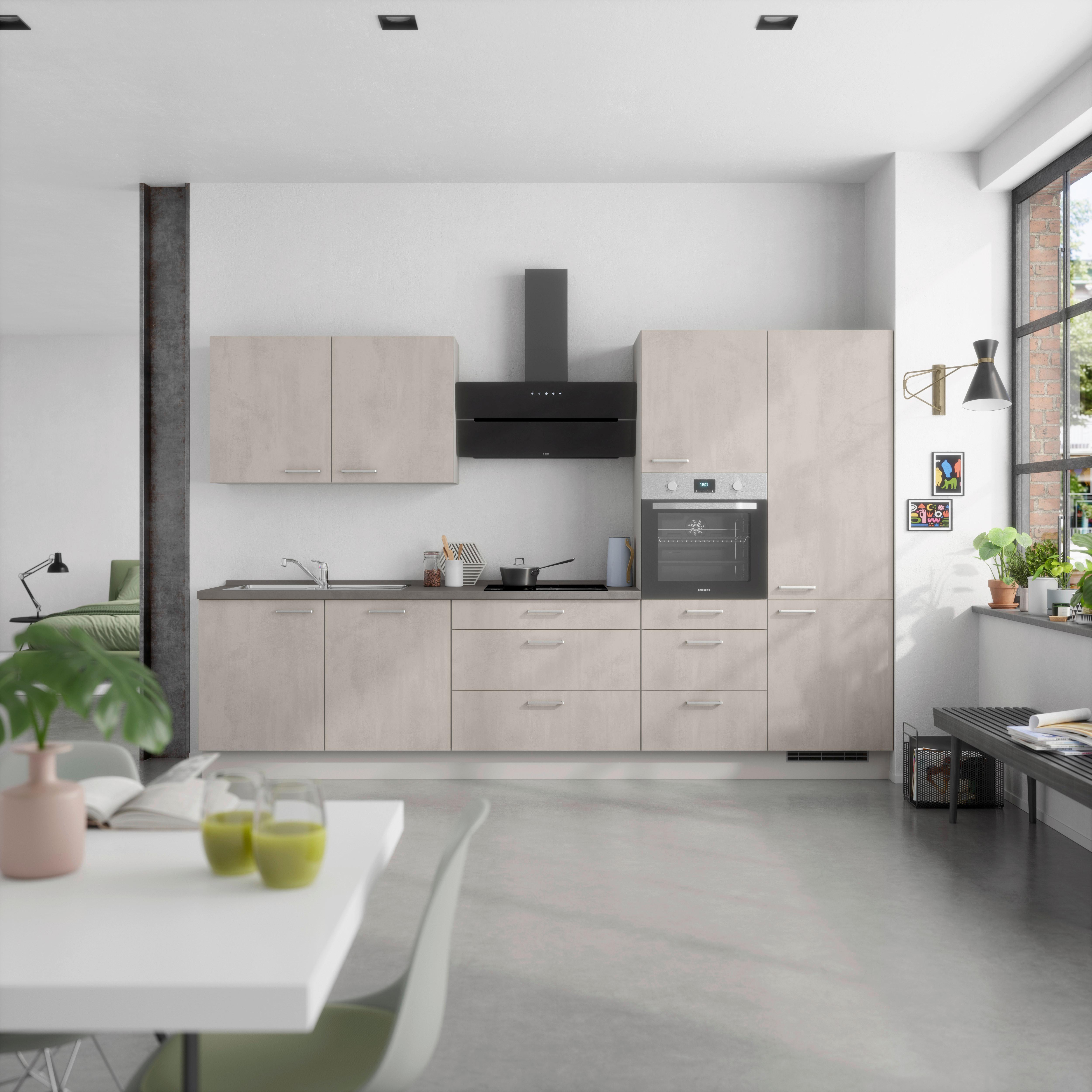 Küchenblock Riva High m. Geräten Grau - Schieferfarben/Edelstahlfarben, MODERN, Holzwerkstoff/Metall (330cm) - Nobilia