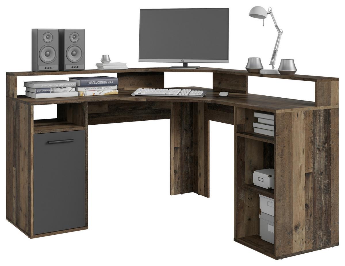 Eckschreibtisch ''Fox'', Anthrazit/Alteiche - Alteiche/Anthrazit, KONVENTIONELL, Holzwerkstoff/Kunststoff (139/139/90cm) - MID.YOU