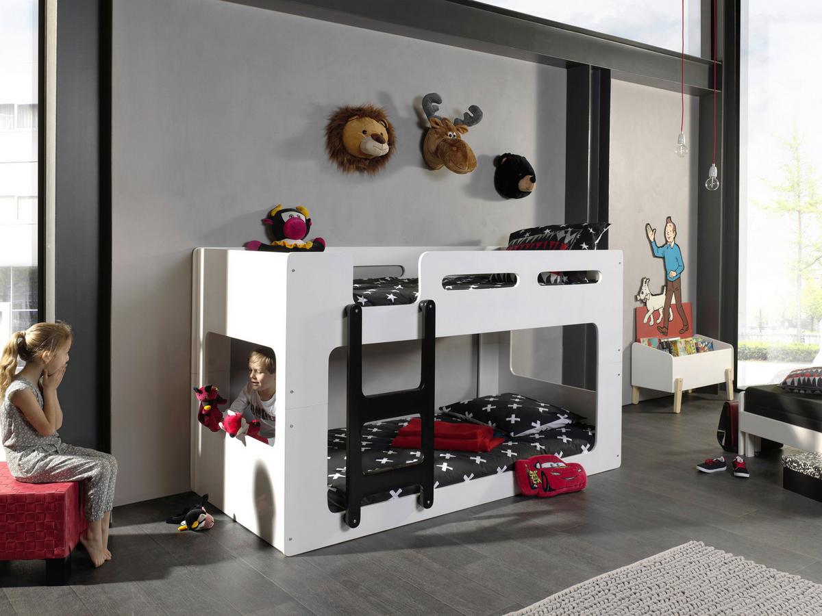 Stockbett Luca inkl. Leiter Weiß ca. 90x200cm - Weiß, KONVENTIONELL, Holzwerkstoff (90/200cm) - Vipack