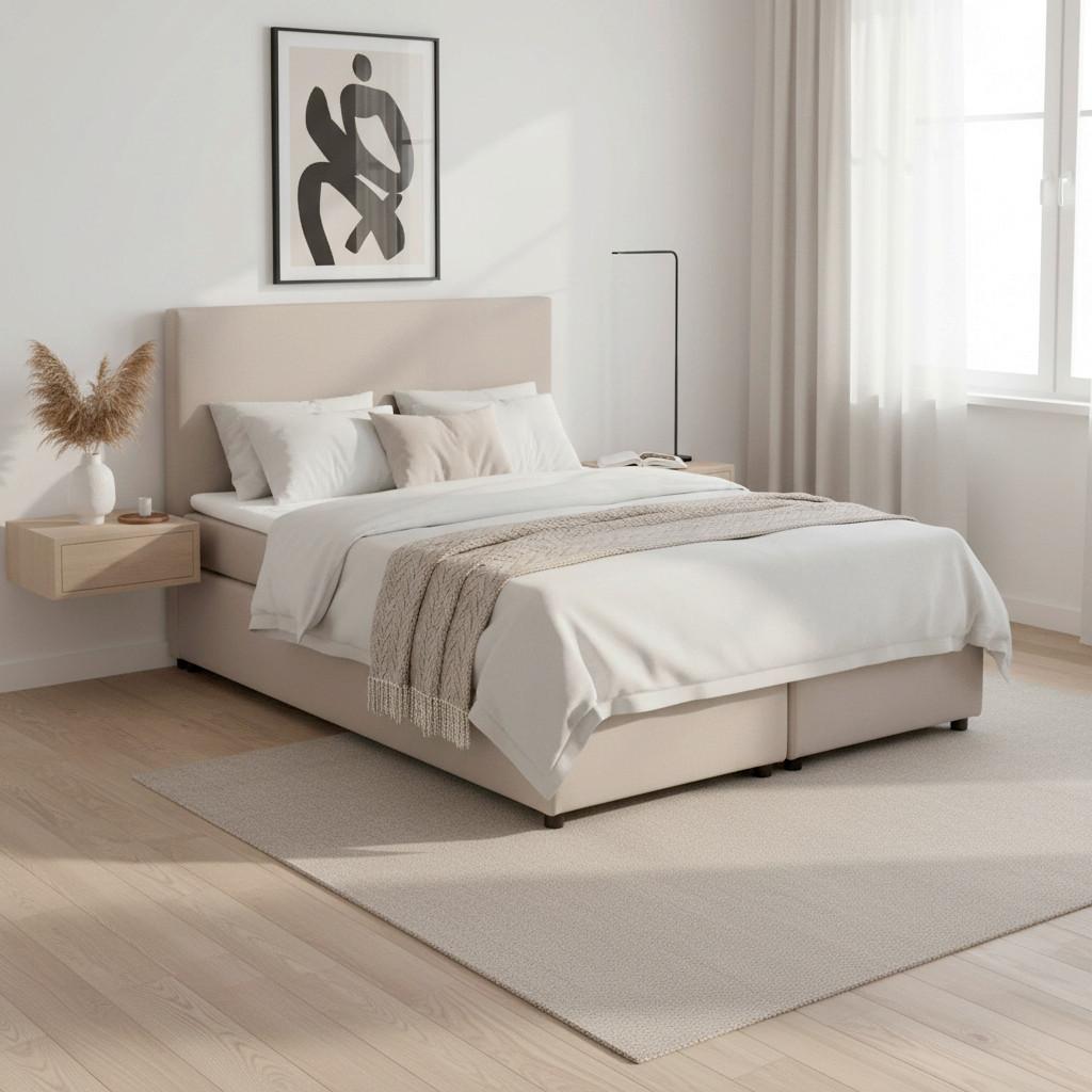 Boxbett Melina Beige ca. 140x200cm mit Topper - Beige/Schwarz, MODERN, Holz/Kunststoff (140/200cm) - Bessagi Home