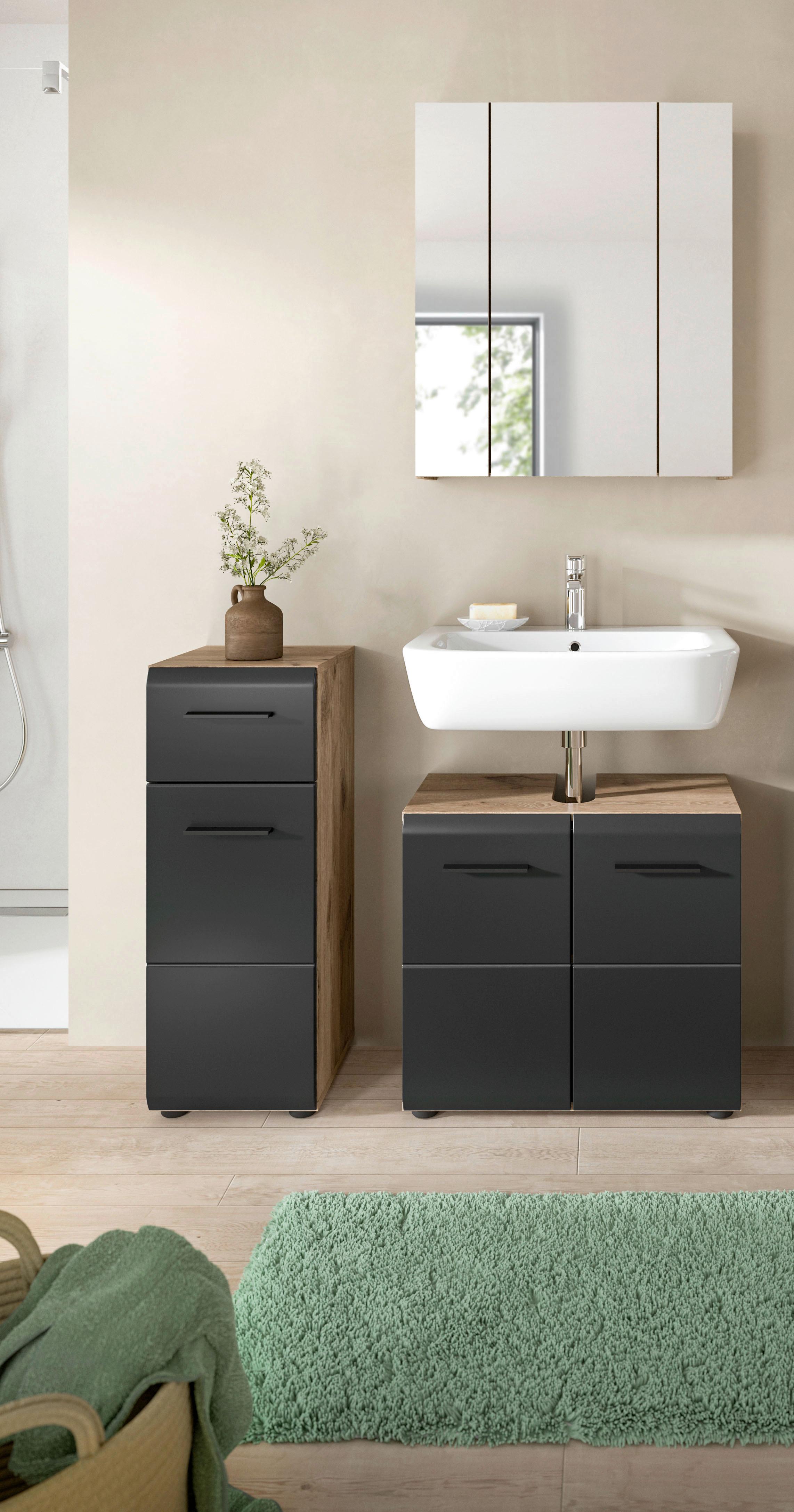 BADEZIMMER ICE - Eiche dunkel/Schwarz, Basics, Holzwerkstoff/Kunststoff (90cm) - MID.YOU