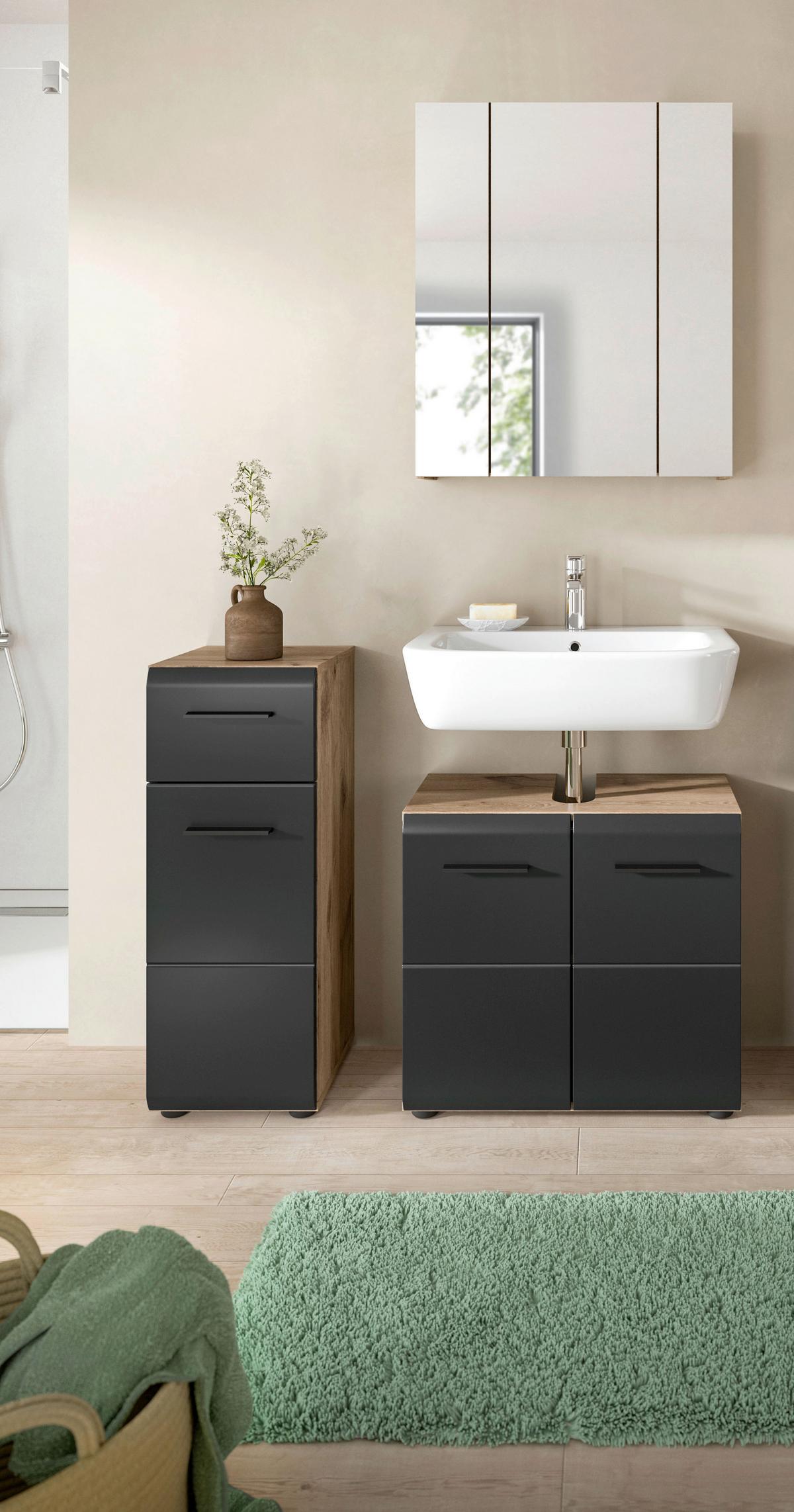 BADEZIMMER ICE - Eiche dunkel/Schwarz, Basics, Holzwerkstoff/Kunststoff (90cm) - MID.YOU