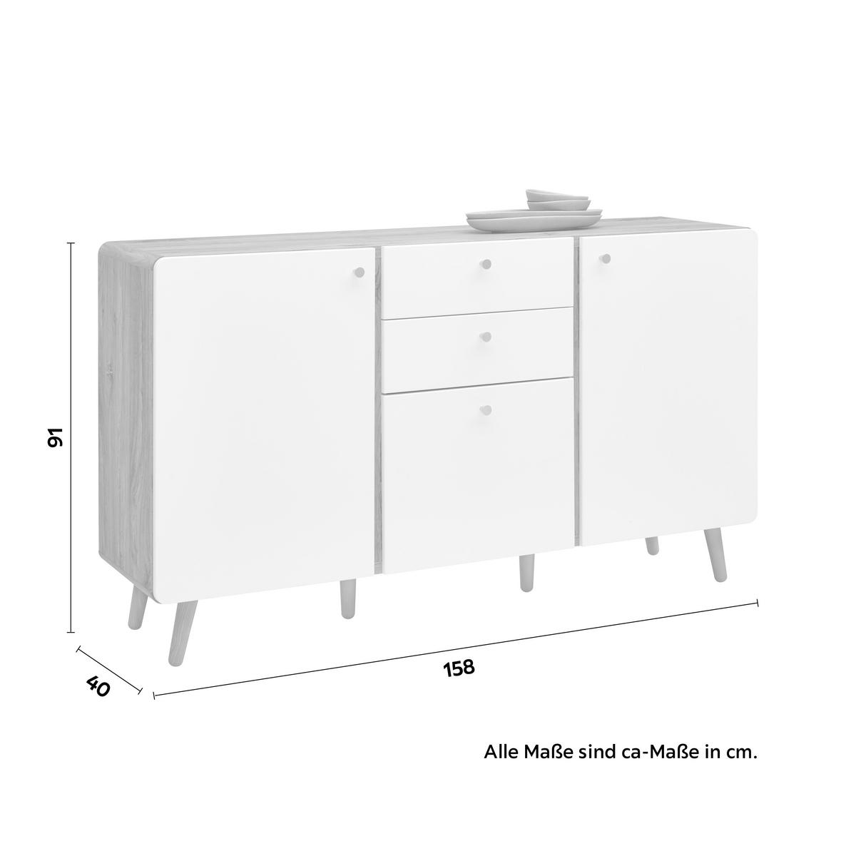 Sideboard Ronda  in Weiss/ Eichefarben - Eichefarben/Weiß, MODERN, Holzwerkstoff (158/91/40cm) - Premium Living