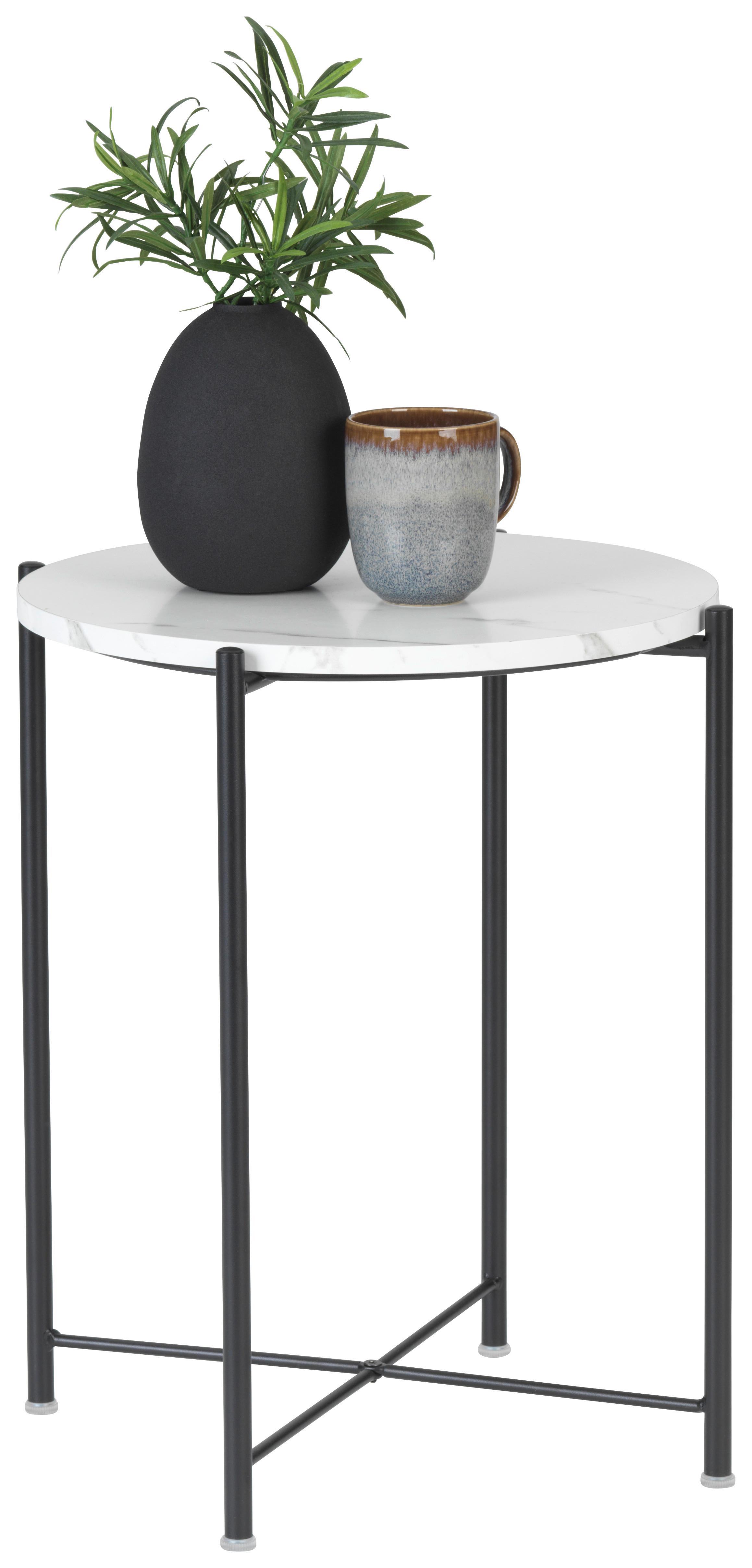 STOLIK BOCZNY ROMAN - LOMOCO - - czarny/biały, Trend, materiał drewnopochodny/metal (45/45/50cm) - Lomoco