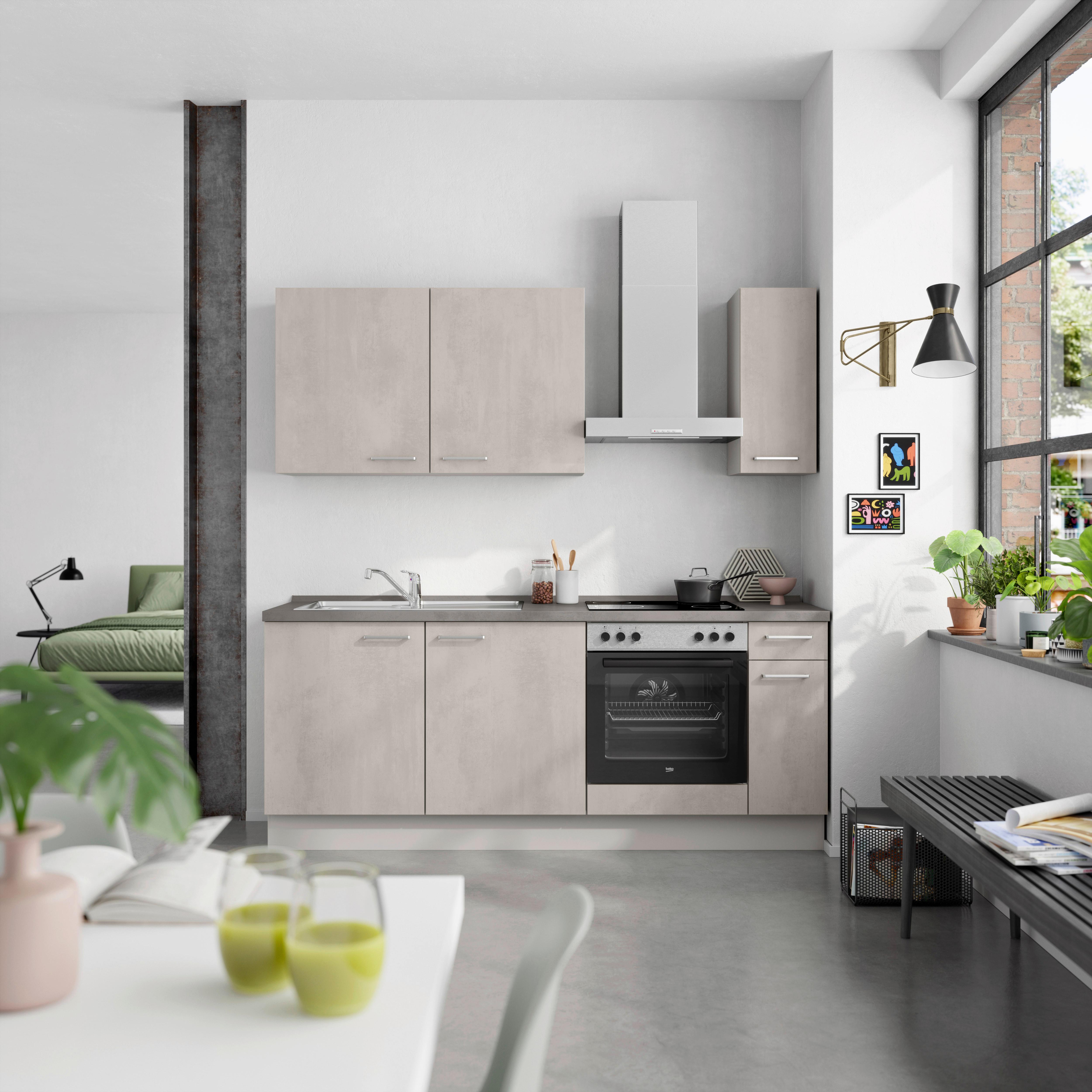 Küchenblock Riva Low m. Geräten Grau - Schieferfarben/Edelstahlfarben, MODERN, Holzwerkstoff/Metall (210cm) - Nobilia