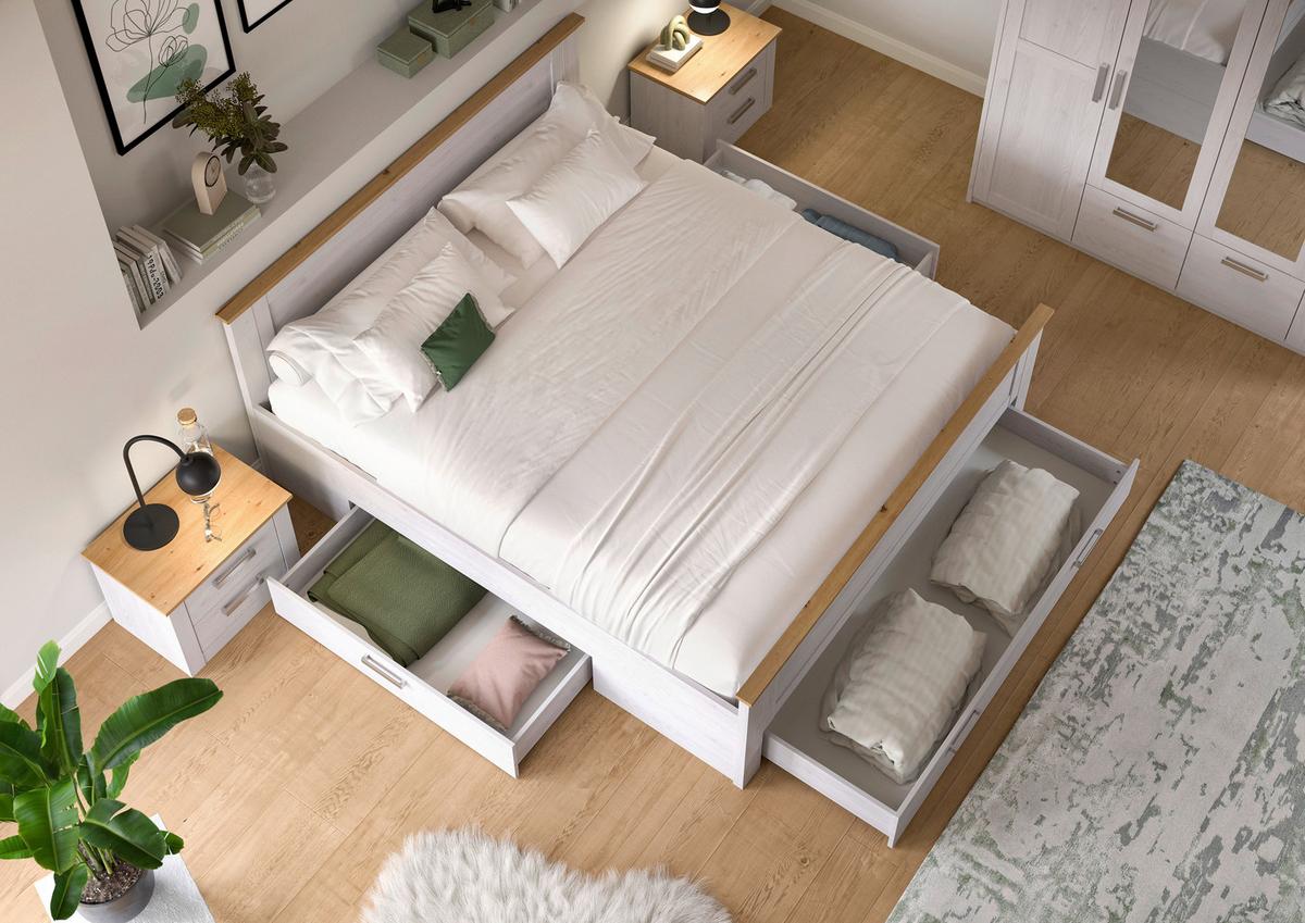 Bett VERONA Weiß ca. 180x200 cm MDF, Bettlade - Lärchefarben, ROMANTIK / LANDHAUS, Holzwerkstoff (180/200cm) - Livetastic
