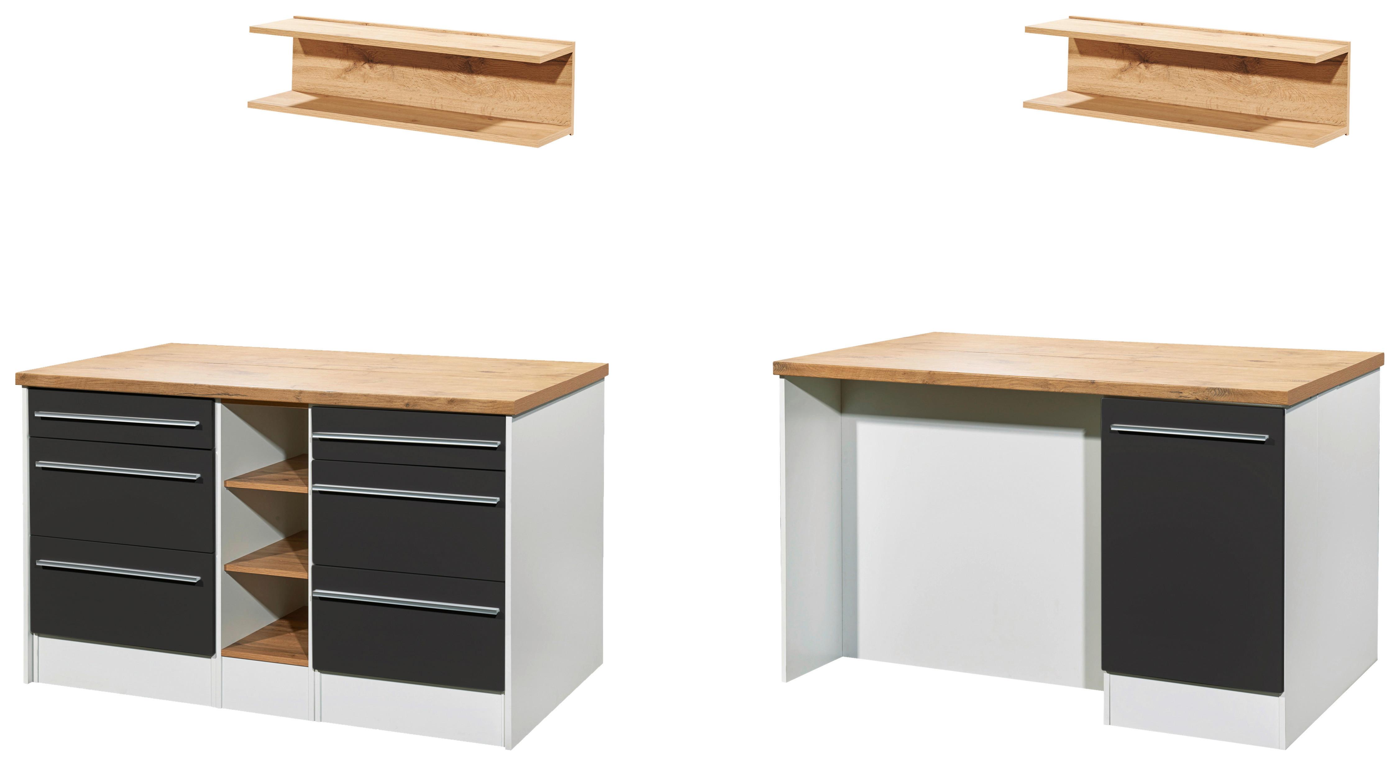 Kücheninsel Gabriel ca. 150x91x90 cm Grau Hochglanz - Wildeiche/Edelstahlfarben, Design, Holzwerkstoff/Kunststoff (150/91/90cm) - Respekta