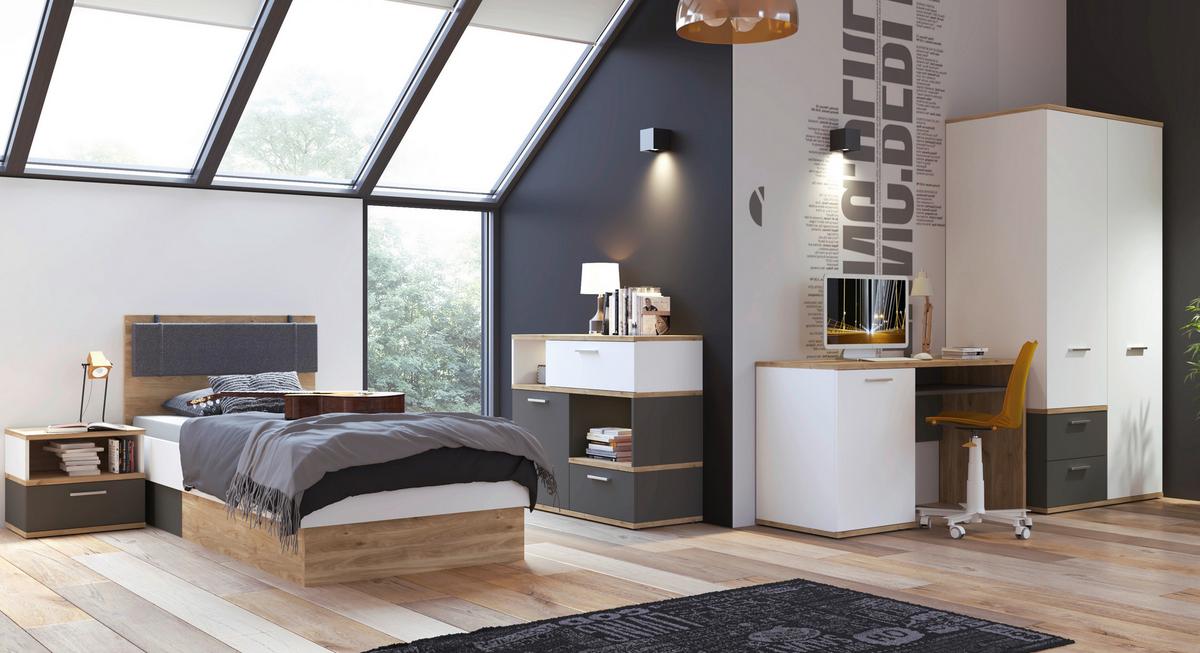 Zidna Polica Twenty - boje grafita/boje hrasta, Moderno, drvni materijal (130/25/22cm) - Modern Living