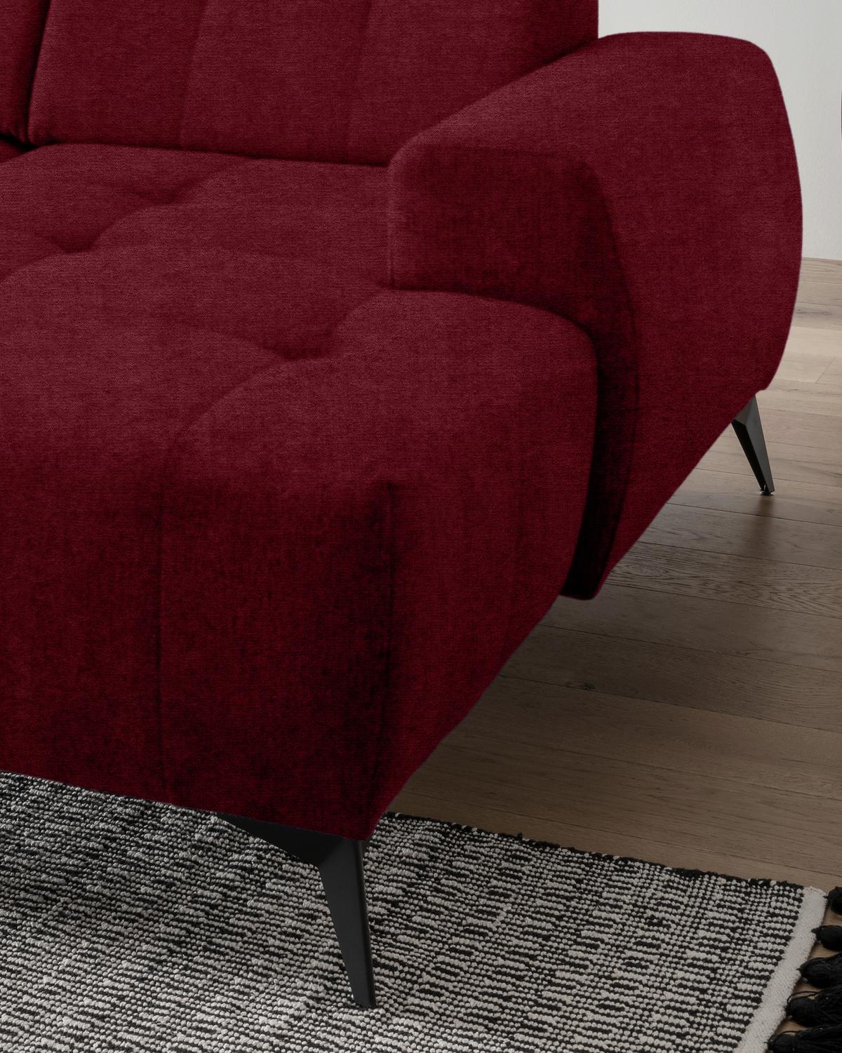 WOHNLANDSCHAFT SANO - Bordeaux/Schwarz, MODERN, Textil/Metall (200/337/180cm) - Livetastic