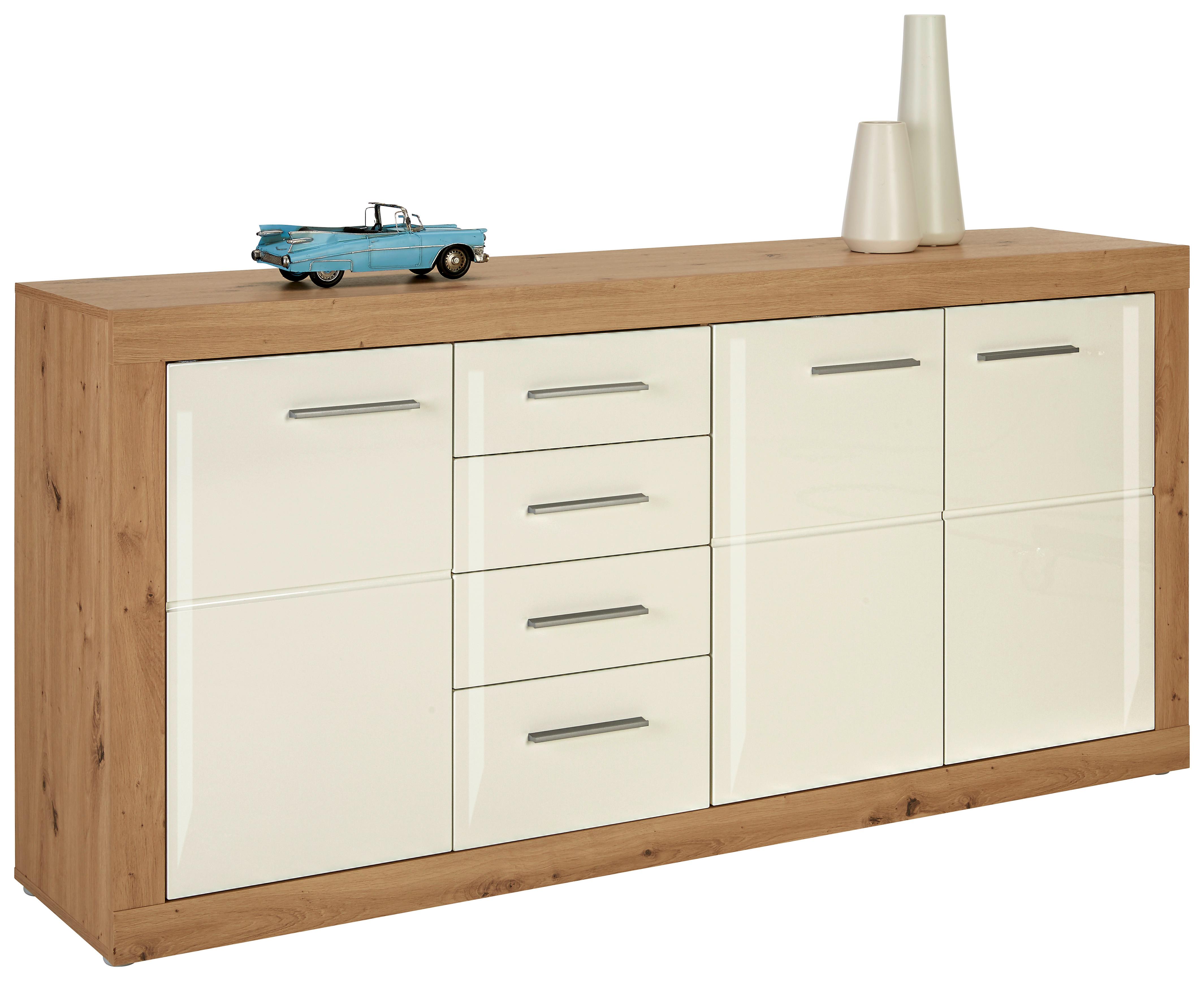 Sideboard in Weiss/Eichefarben - Chromfarben/Weiss, Konventionell, Holzwerkstoff/Kunststoff (179/86/40cm) - Mömax